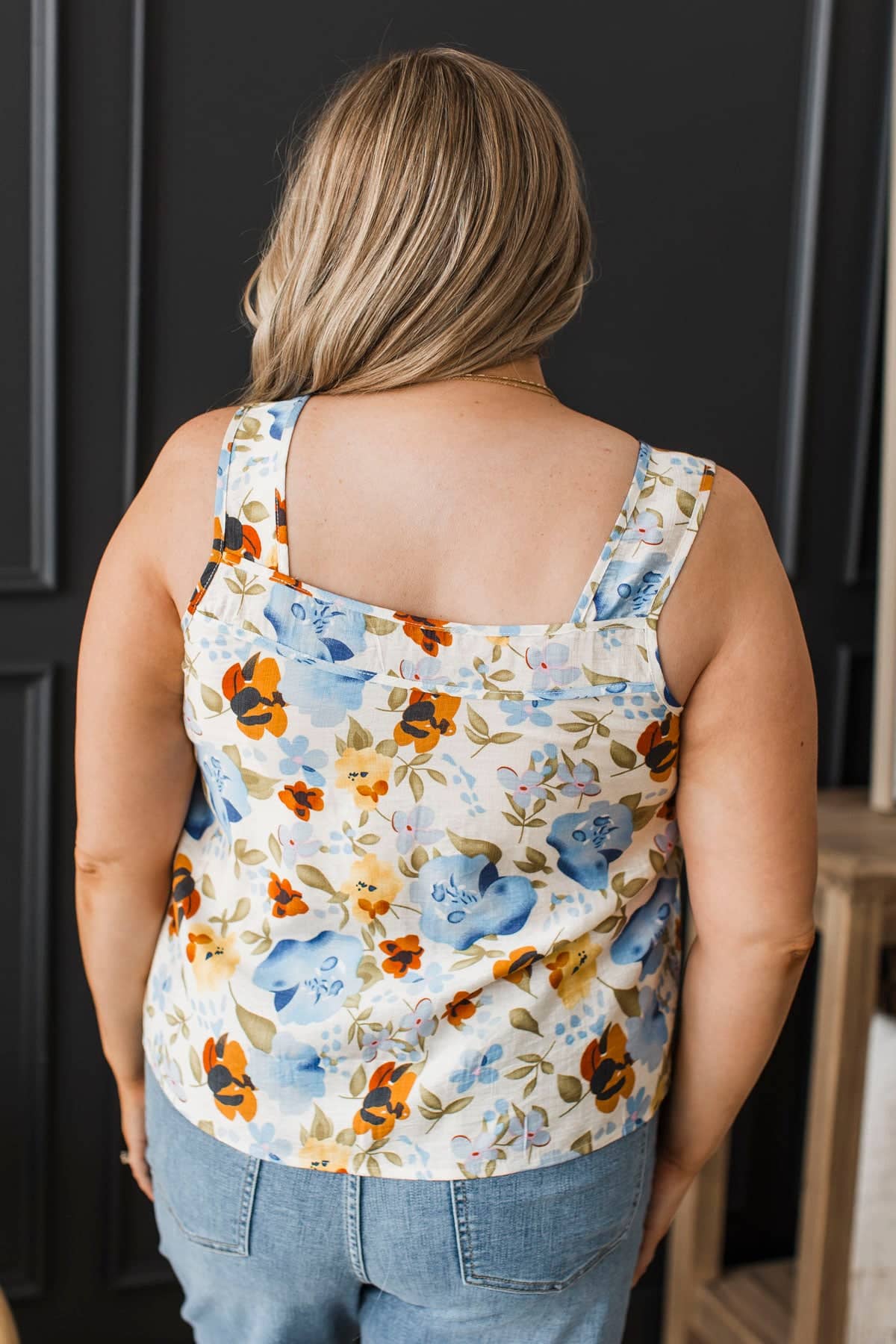 Always Fun Floral Tank Top- Eggshell & Blue - Image 7