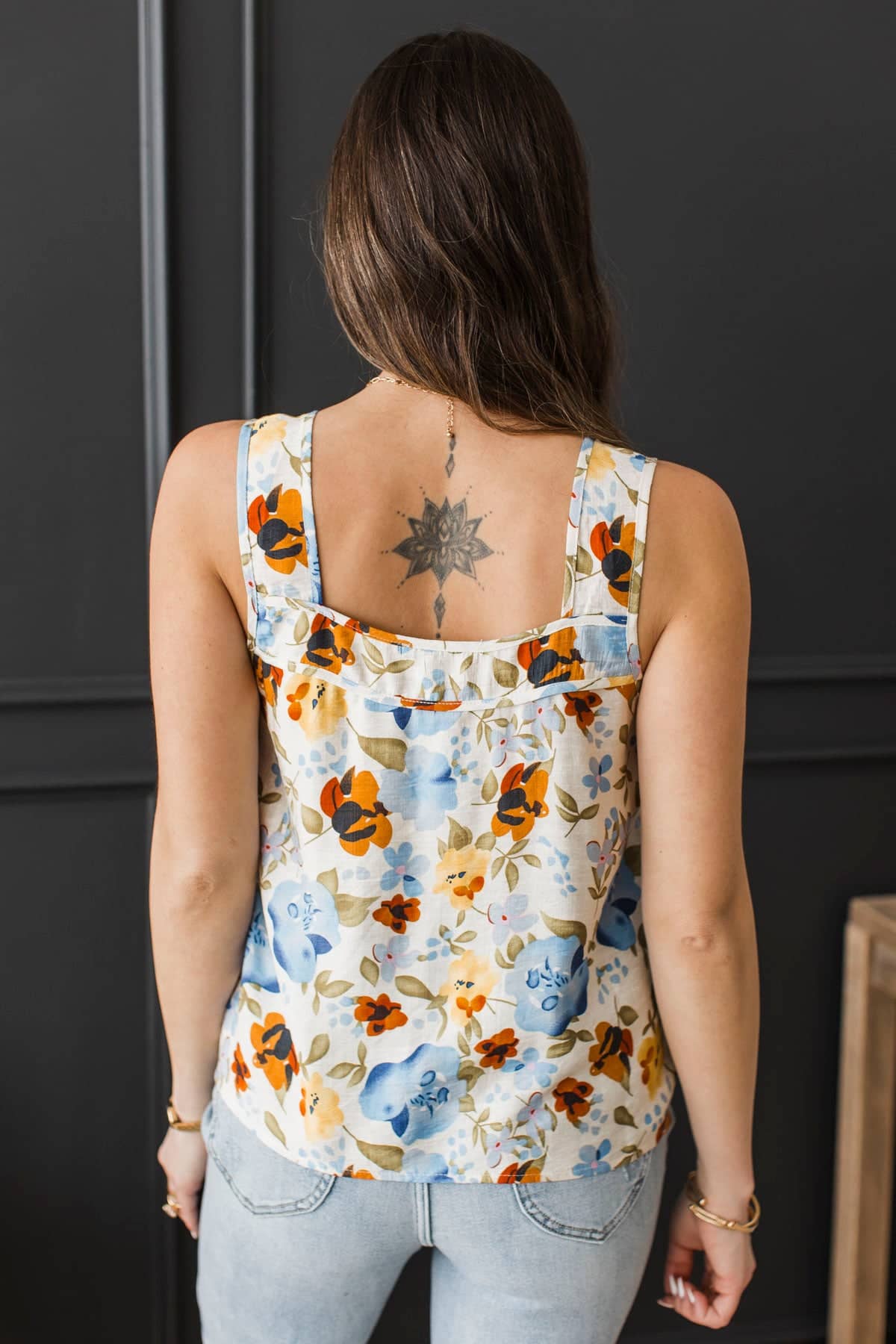 Always Fun Floral Tank Top- Eggshell & Blue - Image 8