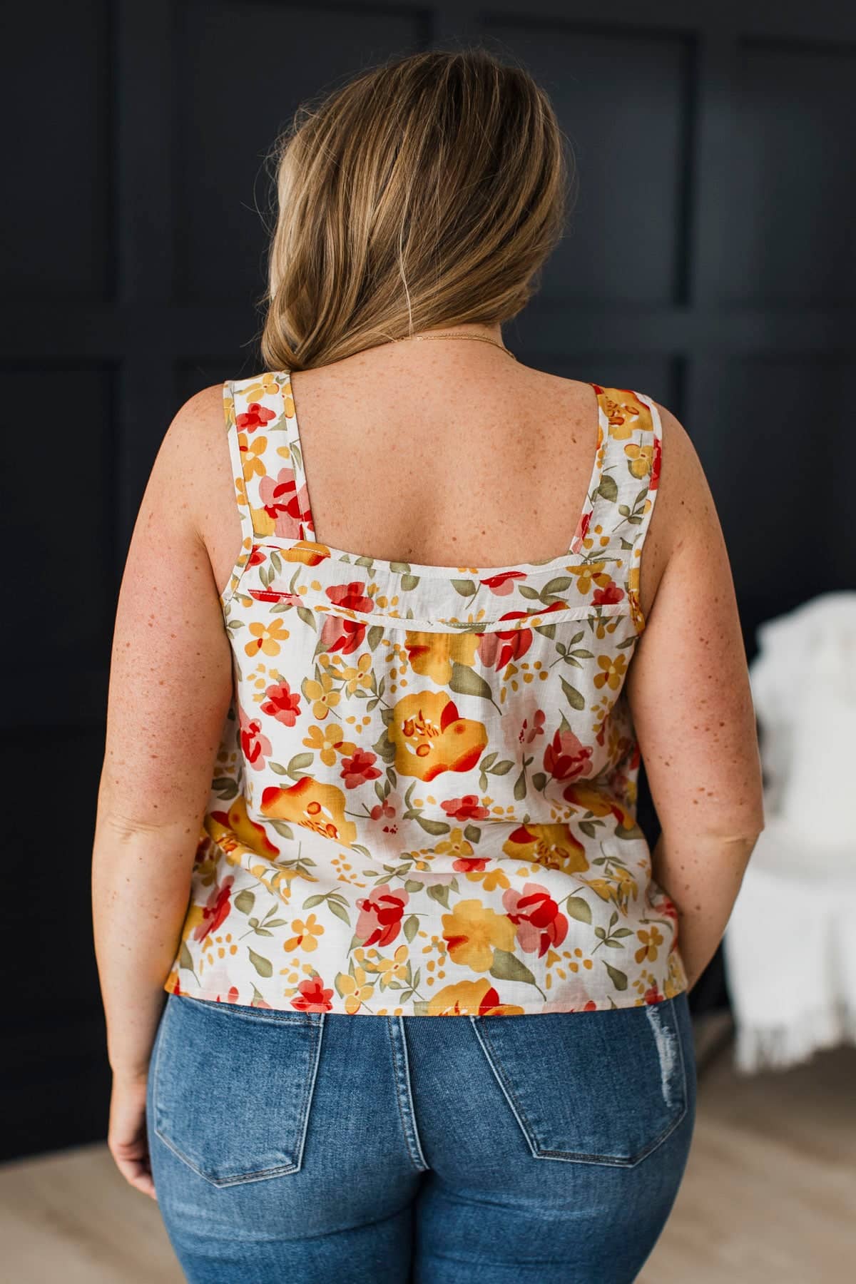 Always Fun Floral Tank Top- Eggshell & Yellow - Image 8