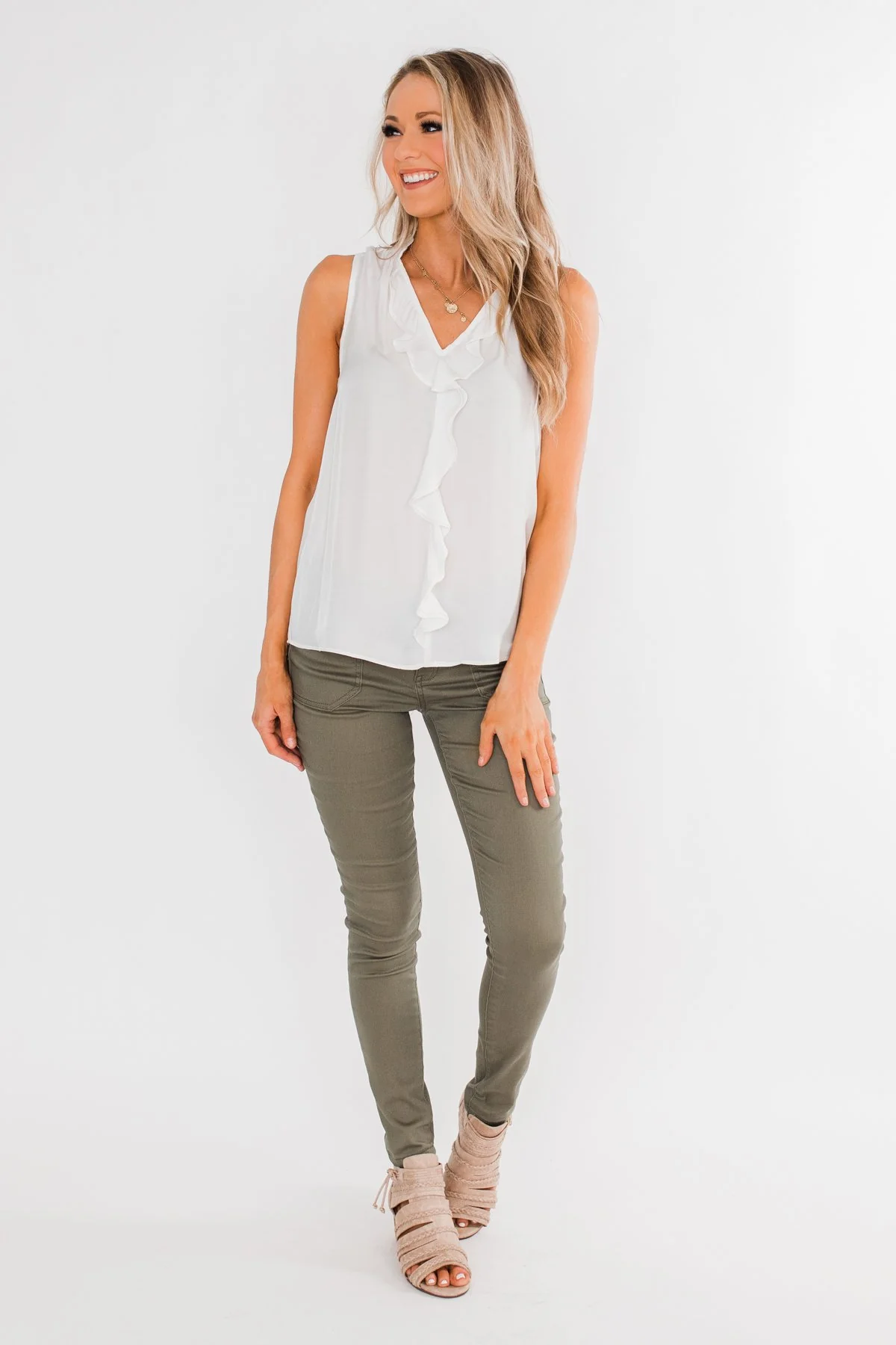 Always Had A Feeling Ruffled Tank Top- White - Image 3