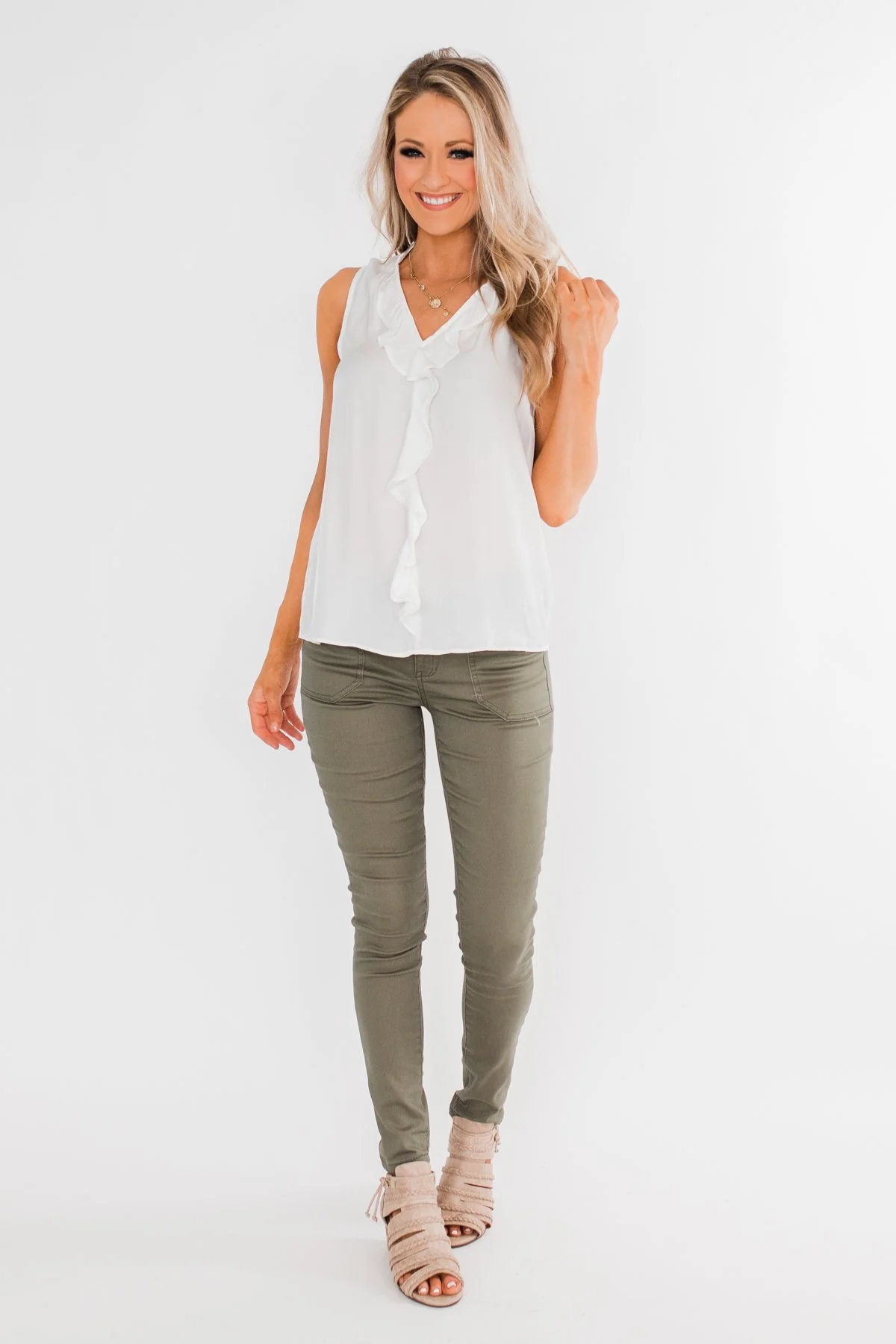 Always Had A Feeling Ruffled Tank Top- White - Image 4