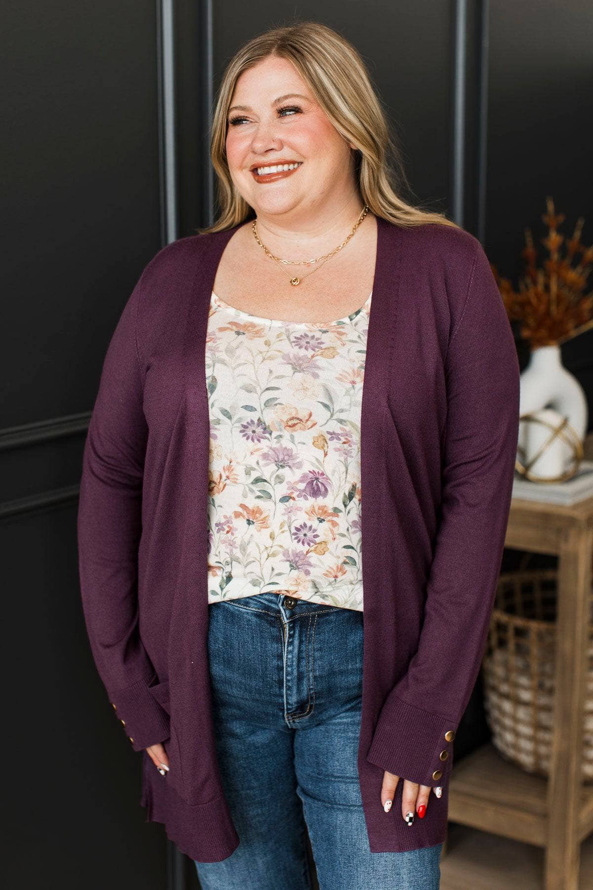Always Impressive Knit Cardigan- Dusty Plum - Image 3