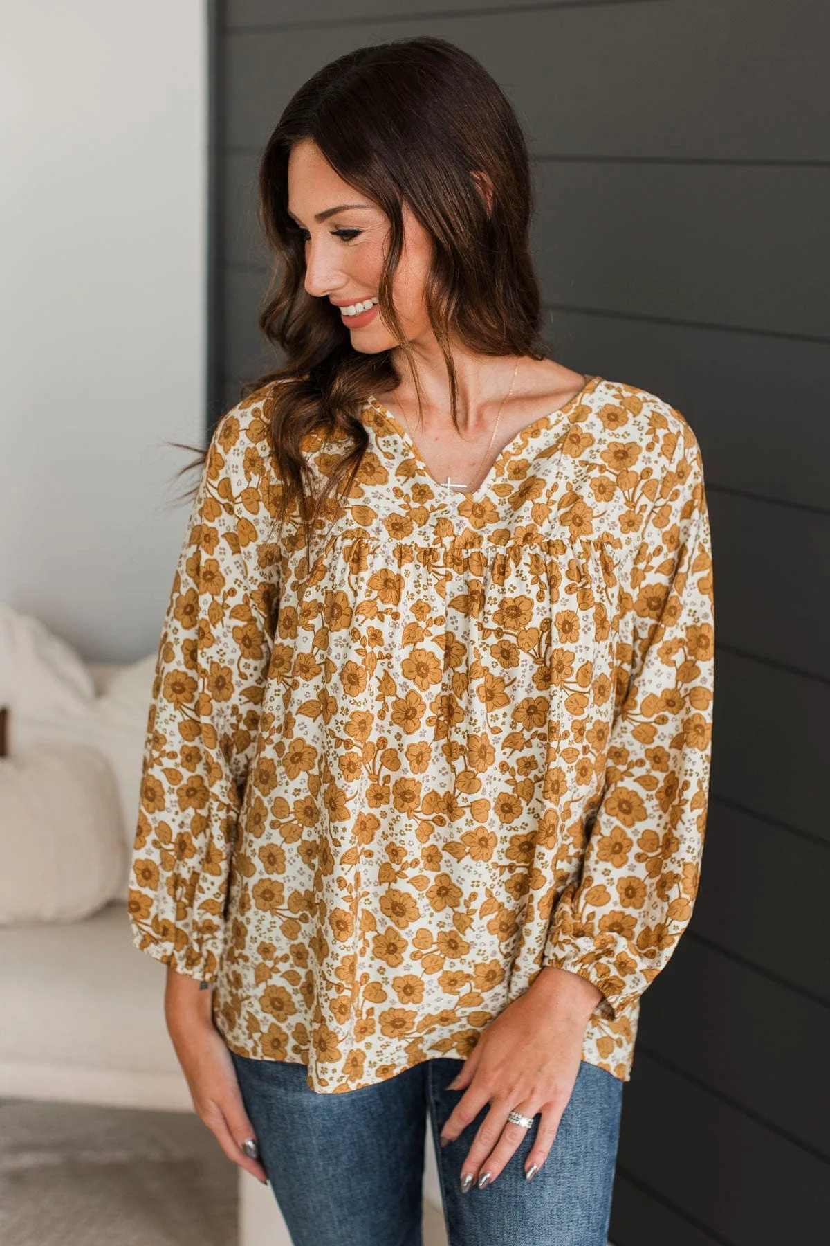 Always In Bloom Floral Blouse- Cream & Mustard - Image 2