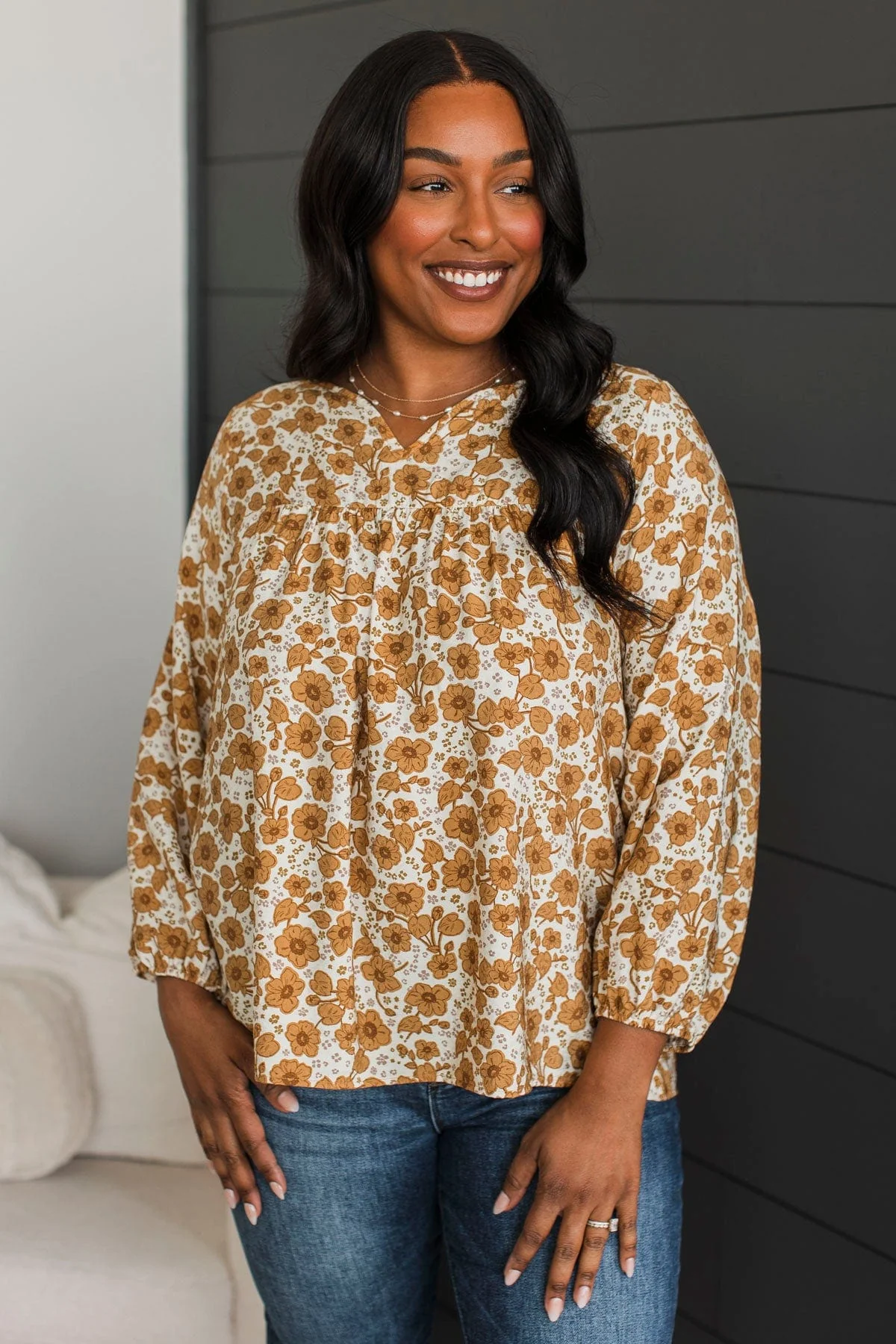 Always In Bloom Floral Blouse- Cream & Mustard - Image 3