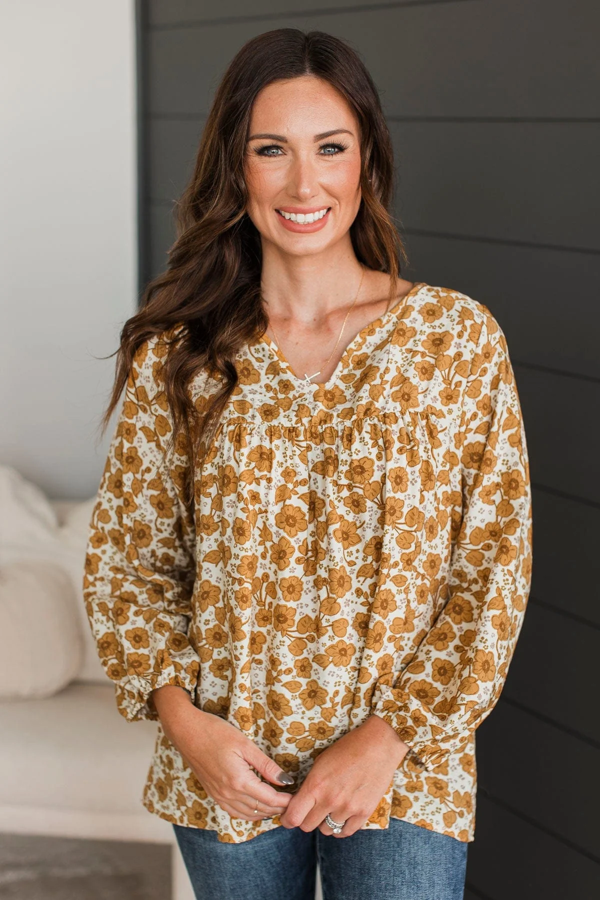 Always In Bloom Floral Blouse- Cream & Mustard - Image 4