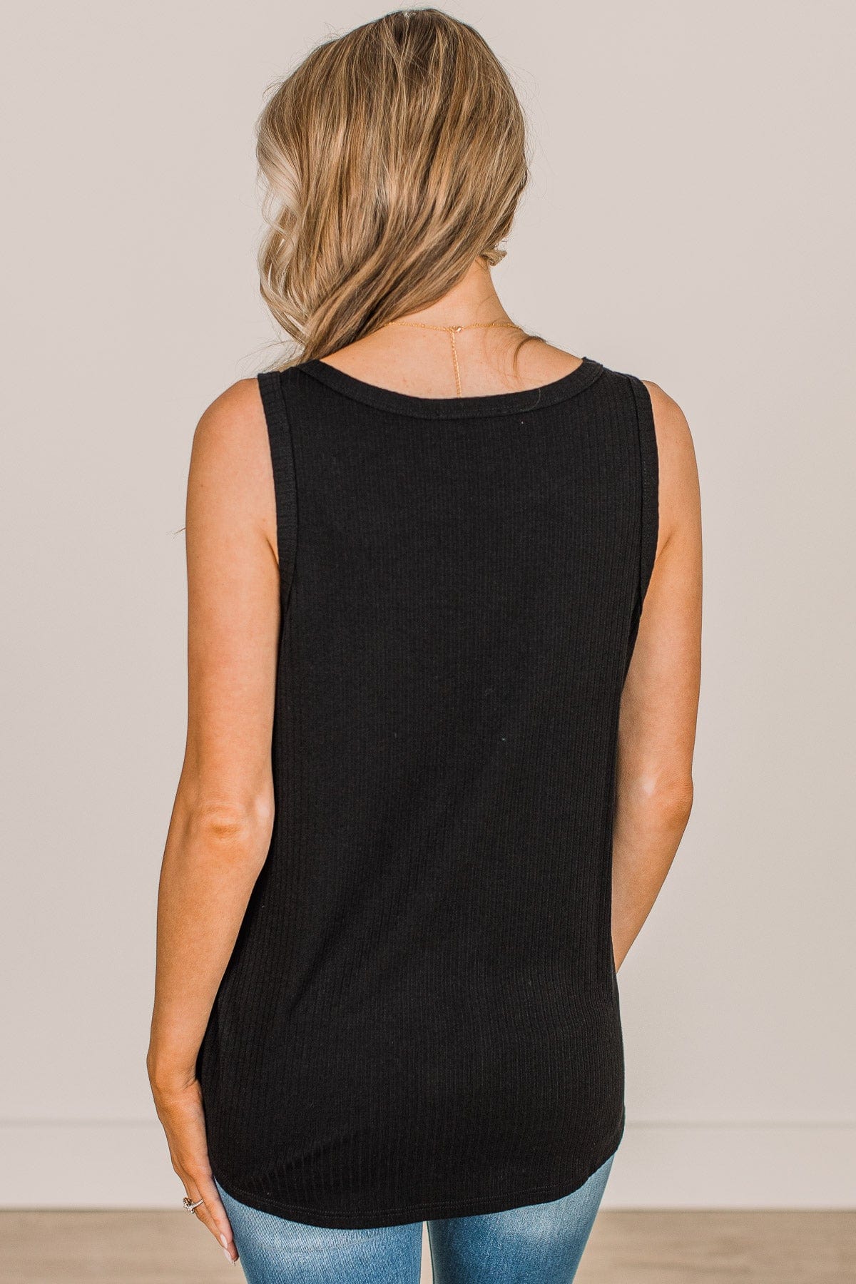 Always In My Heart Notch Tank Top- Black - Image 7