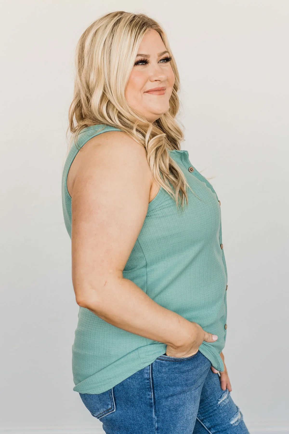 Always In My Heart Notch Tank Top- Soft Teal - Image 8