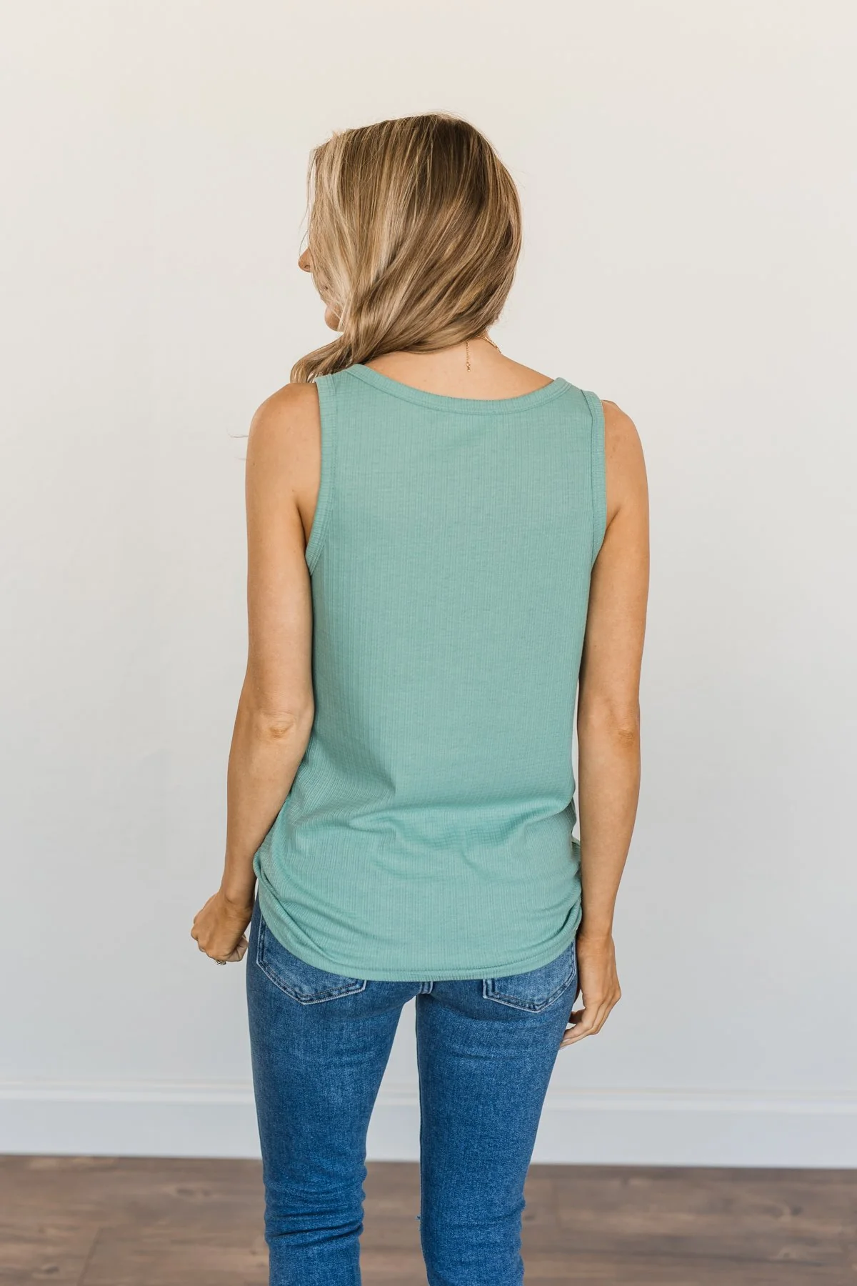 Always In My Heart Notch Tank Top- Soft Teal - Image 9