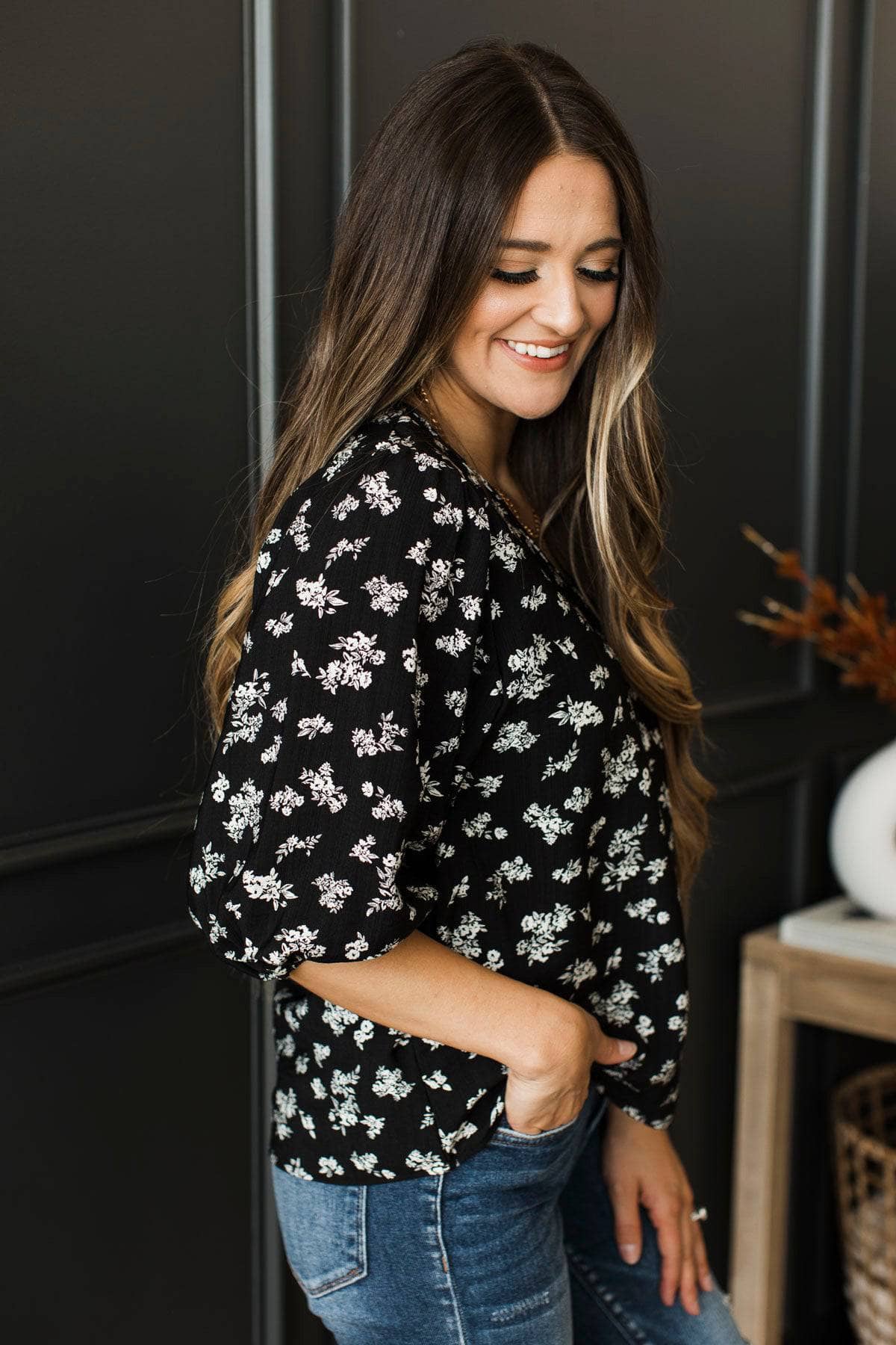 Always In My Mind Floral Blouse- Black - Image 5