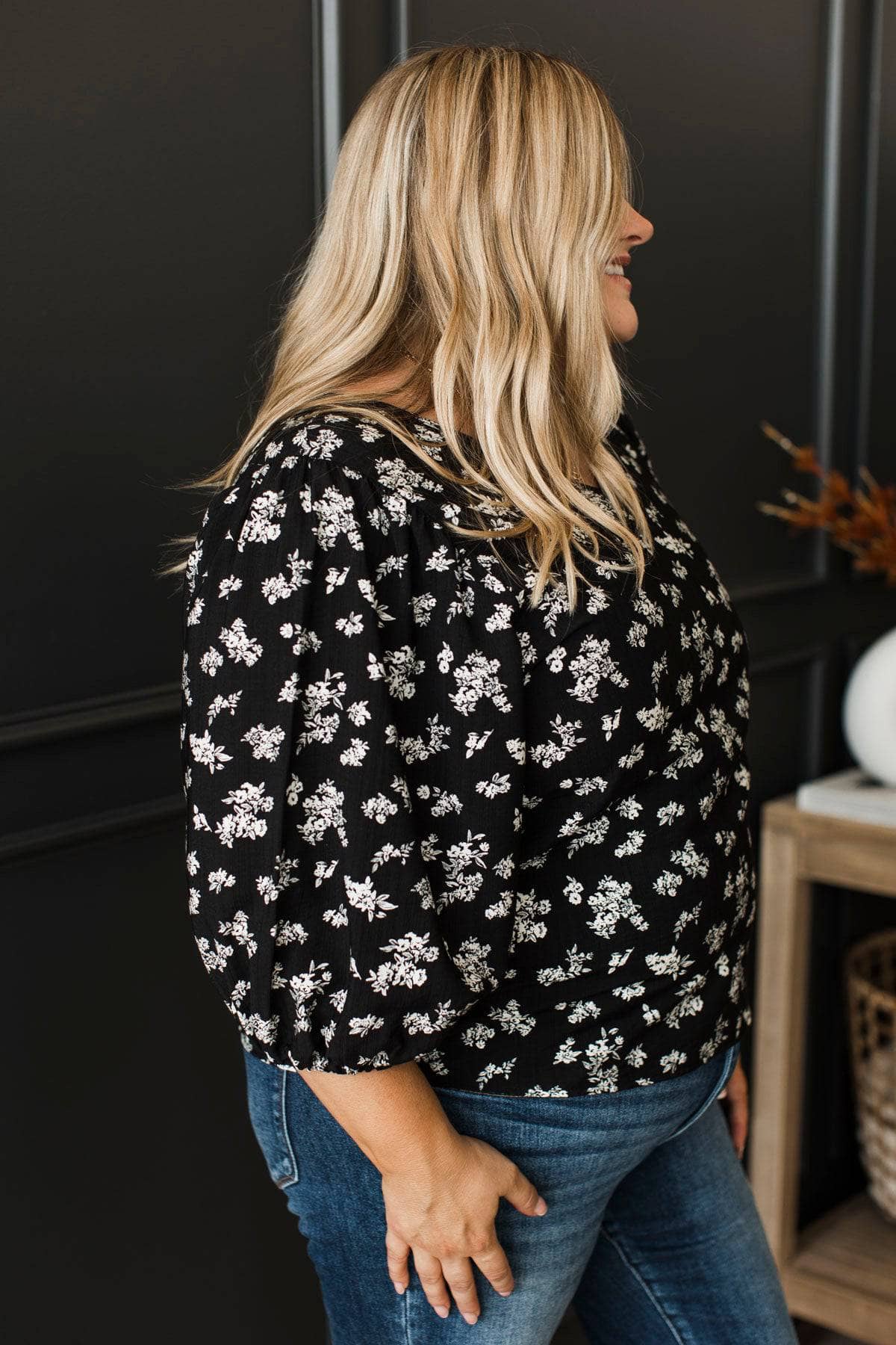 Always In My Mind Floral Blouse- Black - Image 6