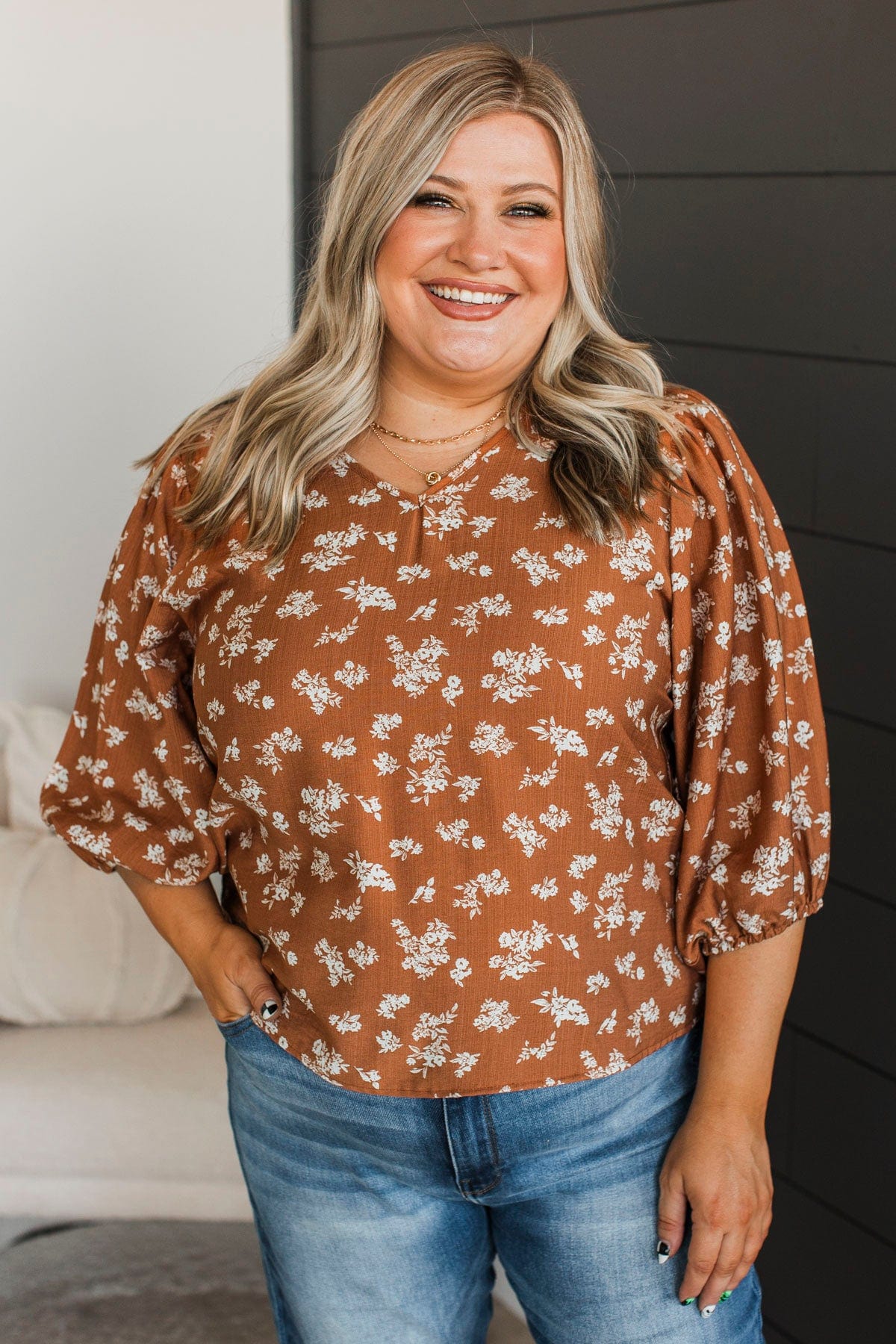 Always In My Mind Floral Blouse- Burnt Orange - Image 4