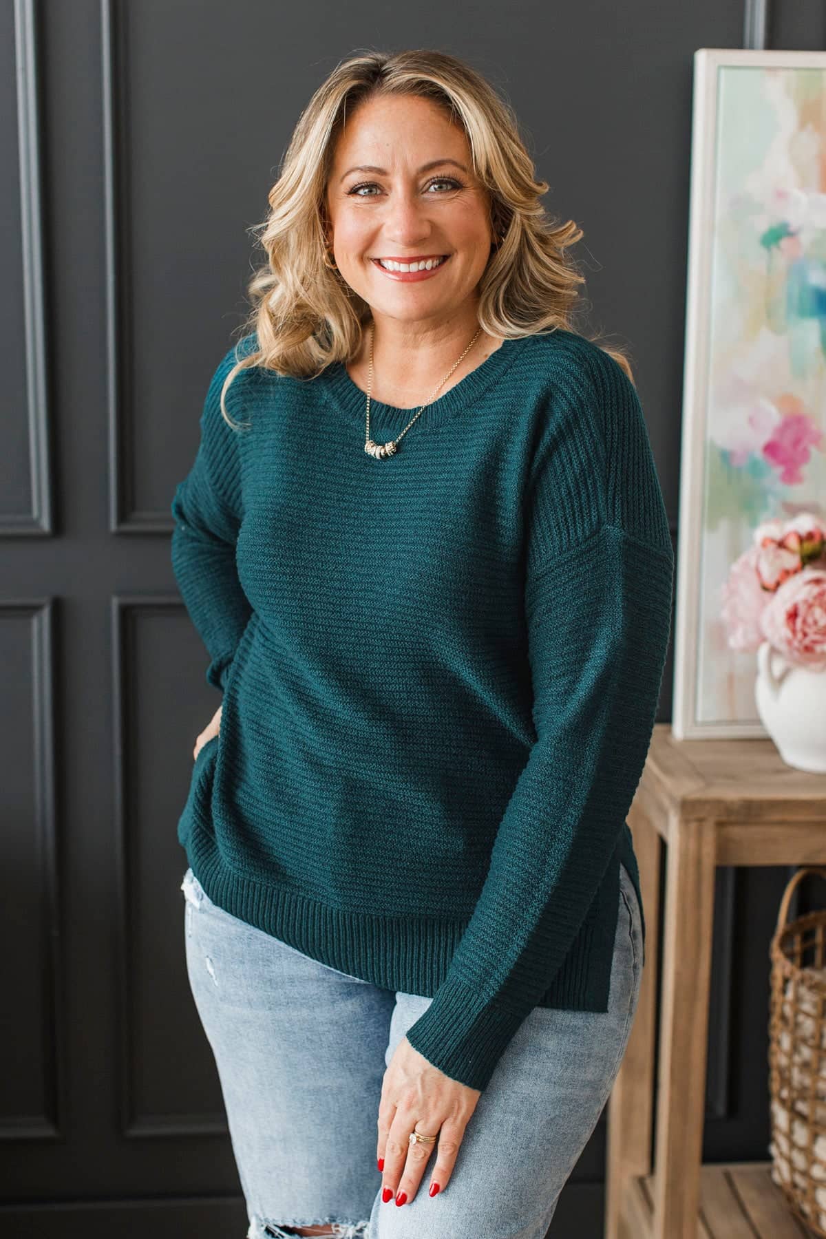 Always Inseparable Ribbed Knit Sweater- Deep Teal - Image 2