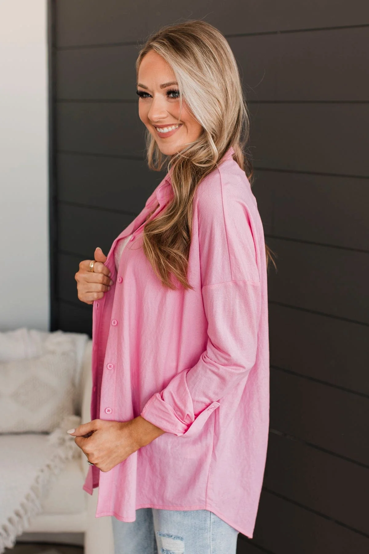 Always Interesting Button Up Top- Pink - Image 6