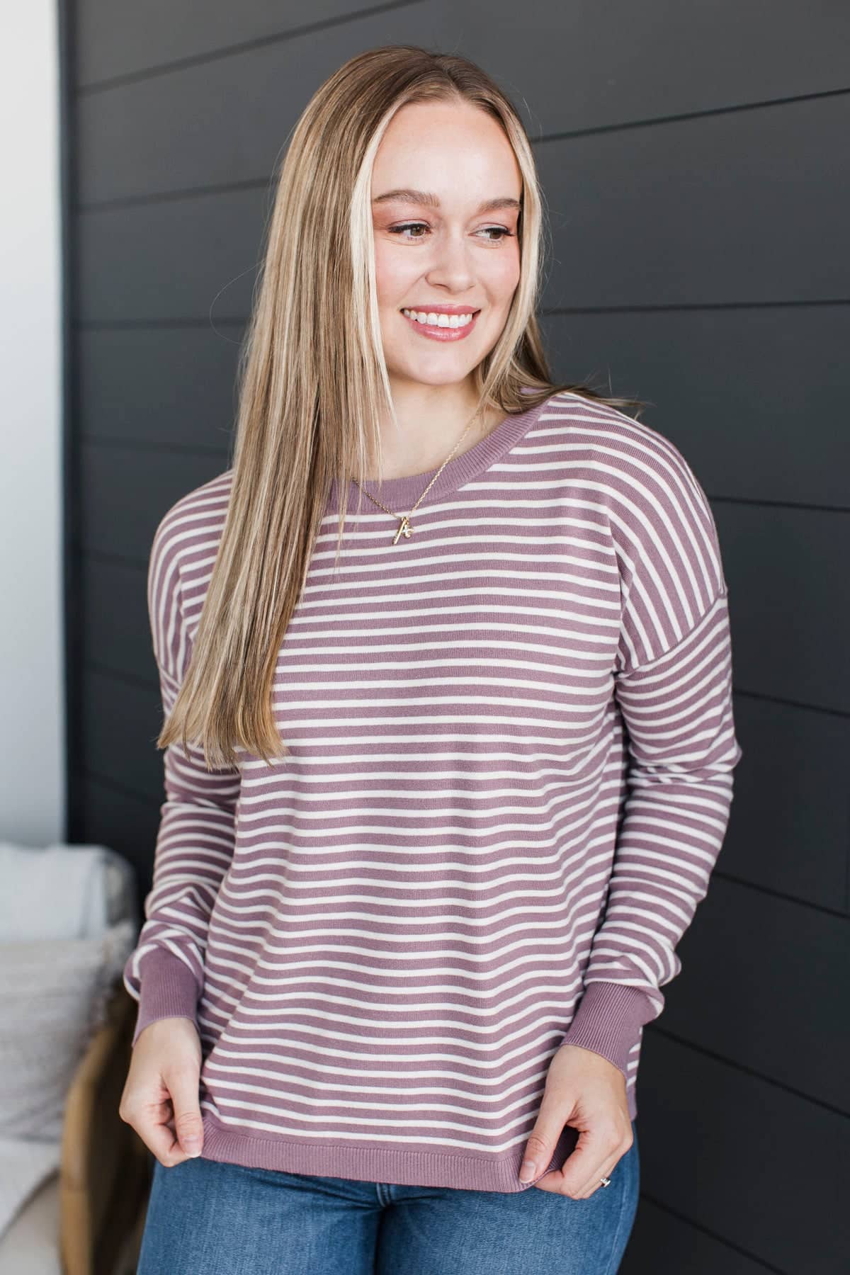 Always Laughing Striped Knit Sweater- Dark Lavender - Image 2