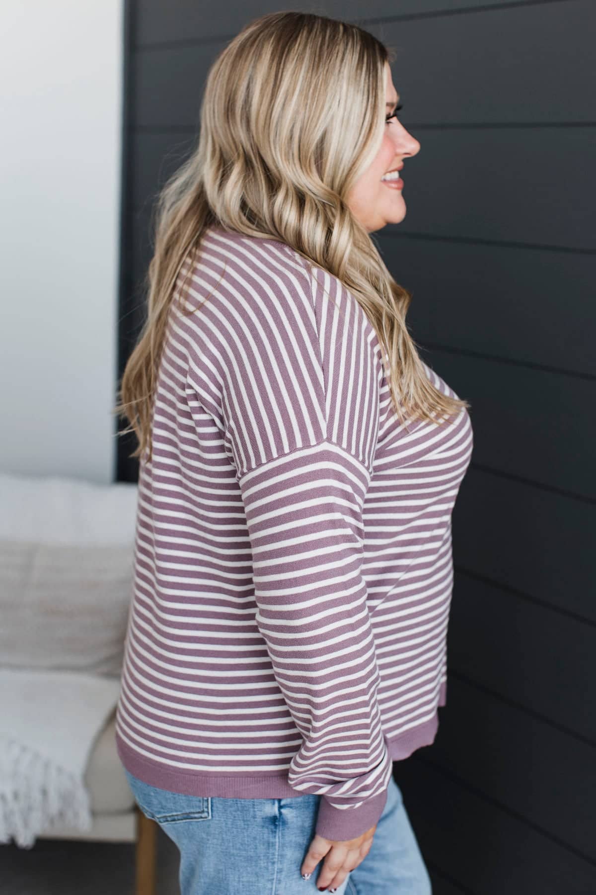 Always Laughing Striped Knit Sweater- Dark Lavender - Image 5
