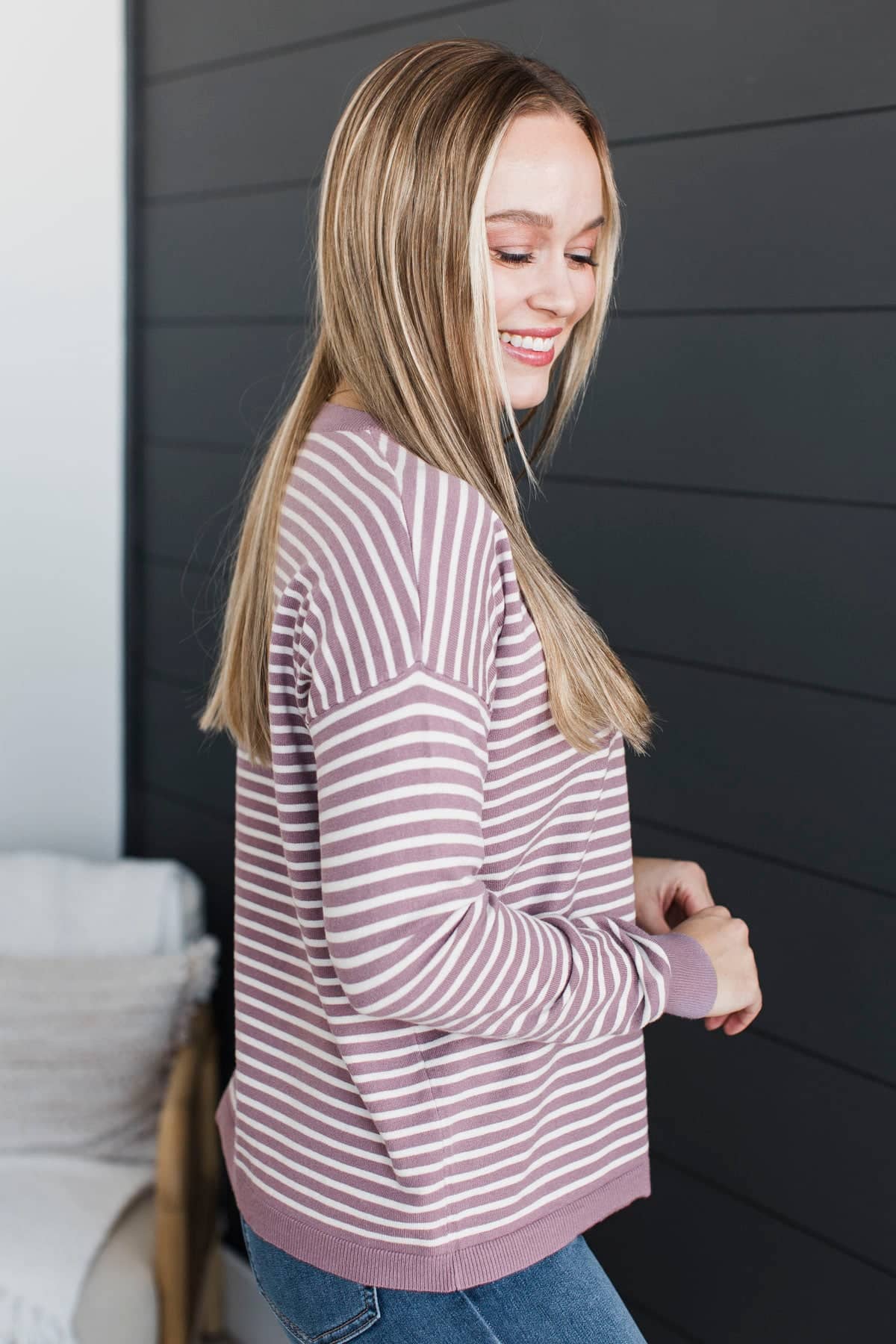 Always Laughing Striped Knit Sweater- Dark Lavender - Image 6