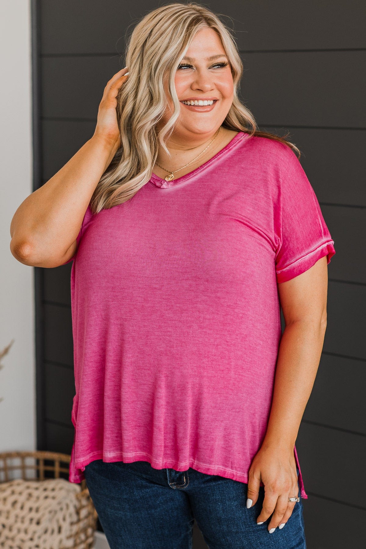 Always Memorable V-Neck Top- Hot Pink - Image 4