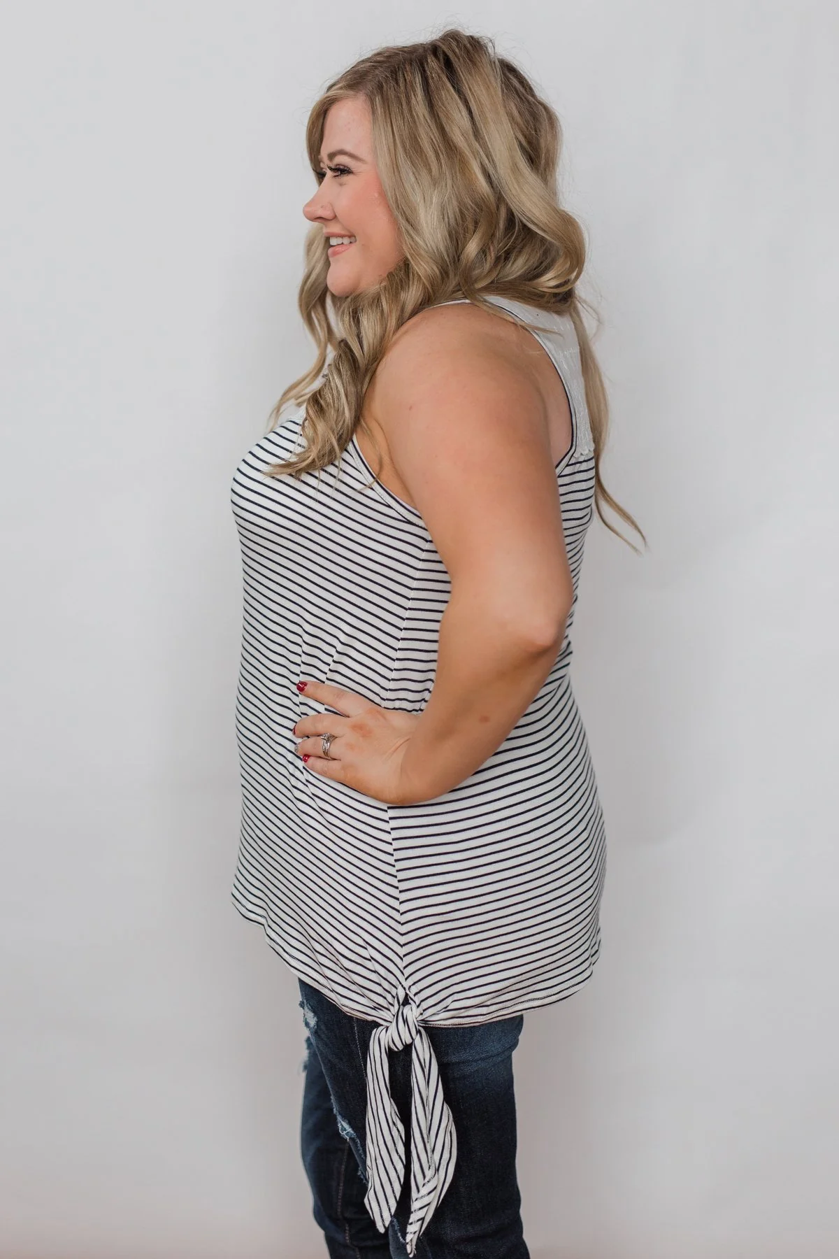 Always More Lace Trimmed Stripe Tank - Ivory & Black - Image 6