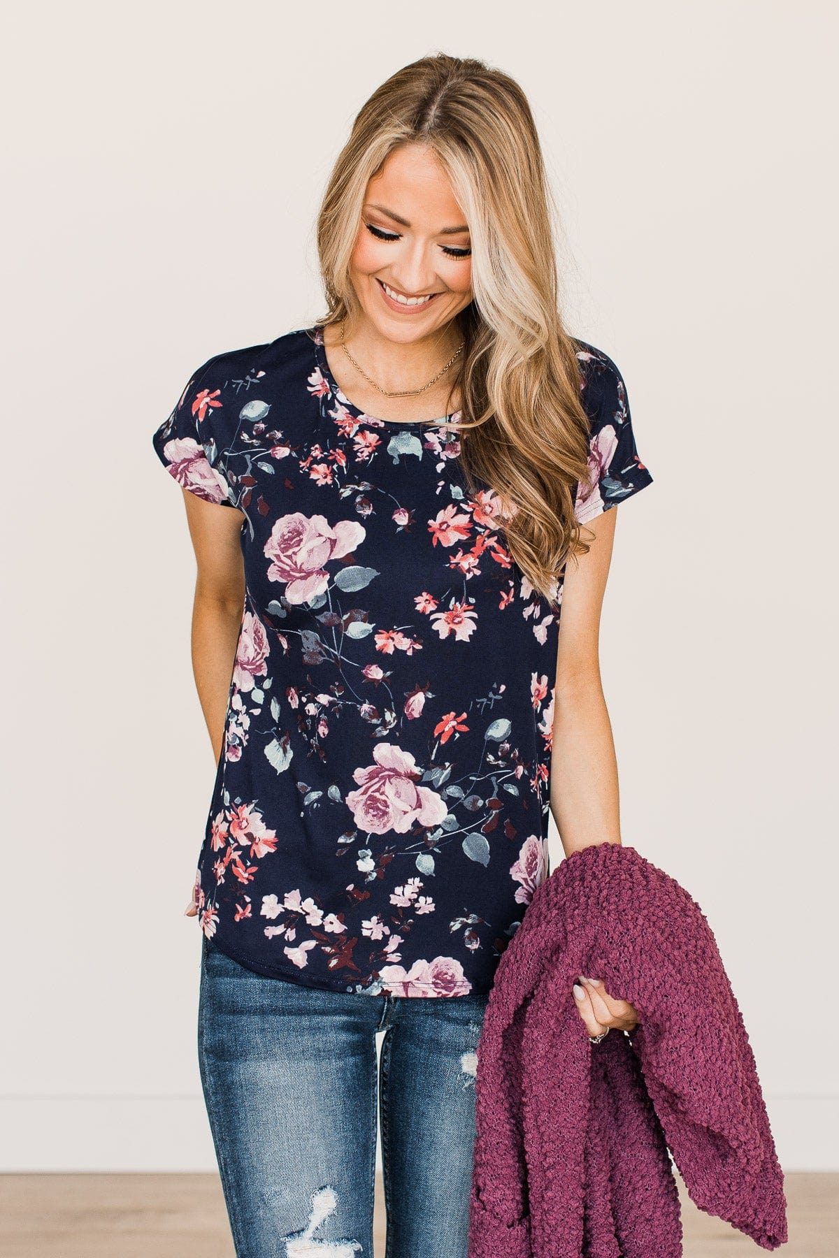 Always On My Mind Floral Top- Navy - Image 9
