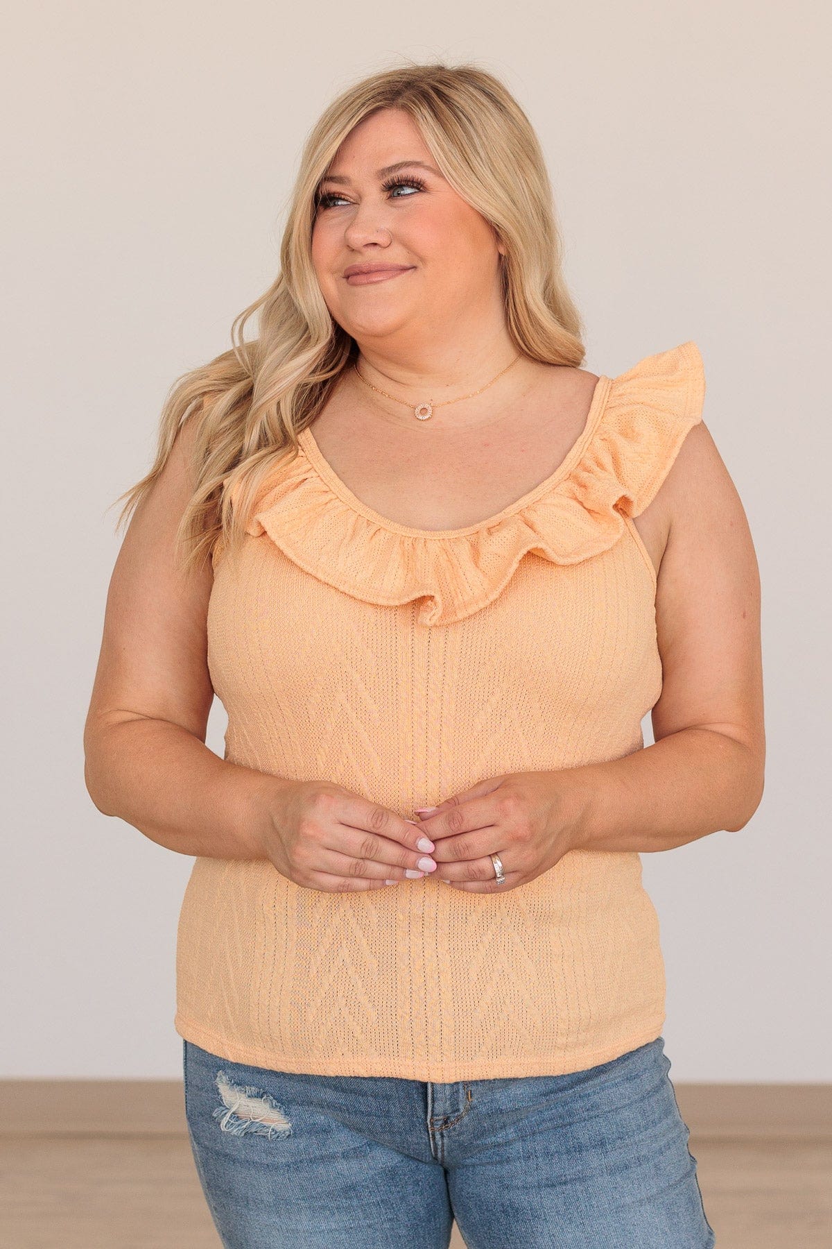 Always One Step Ahead Knit Tank- Cantaloupe - Image 4