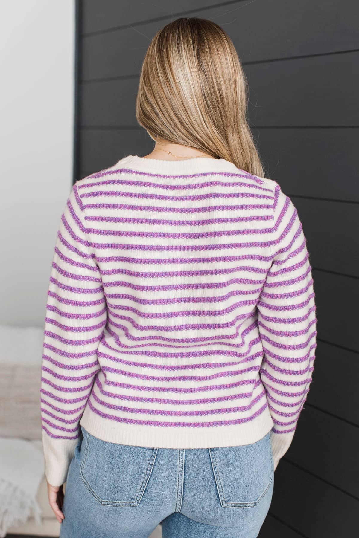 Always Pleasant Striped Knit Sweater- Ivory & Purple - Image 7