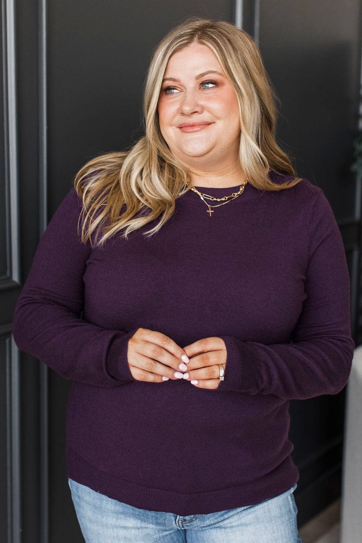Always Remarkable Boat Neck Sweater- Dark Purple - Image 3