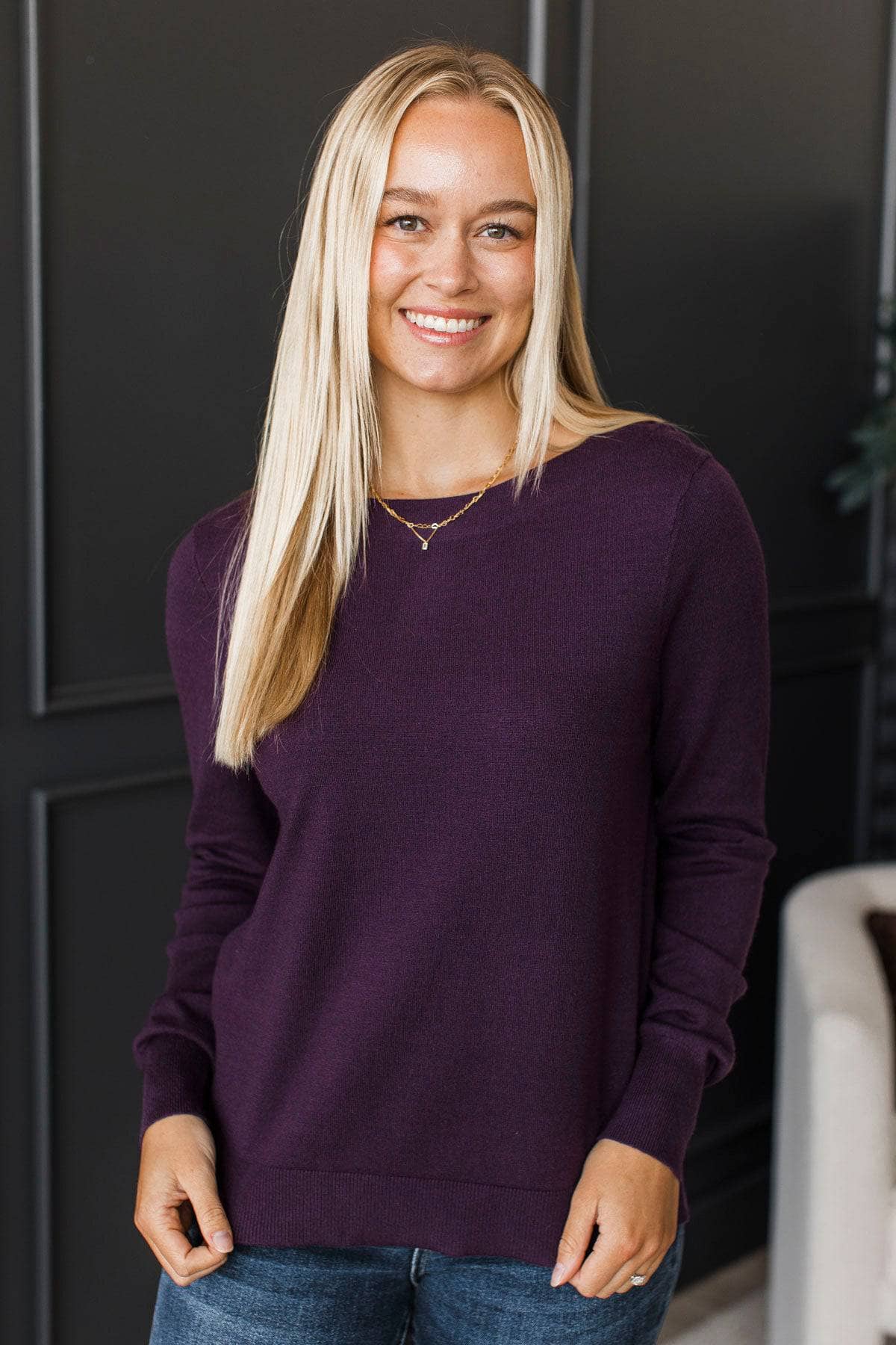 Always Remarkable Boat Neck Sweater- Dark Purple - Image 4