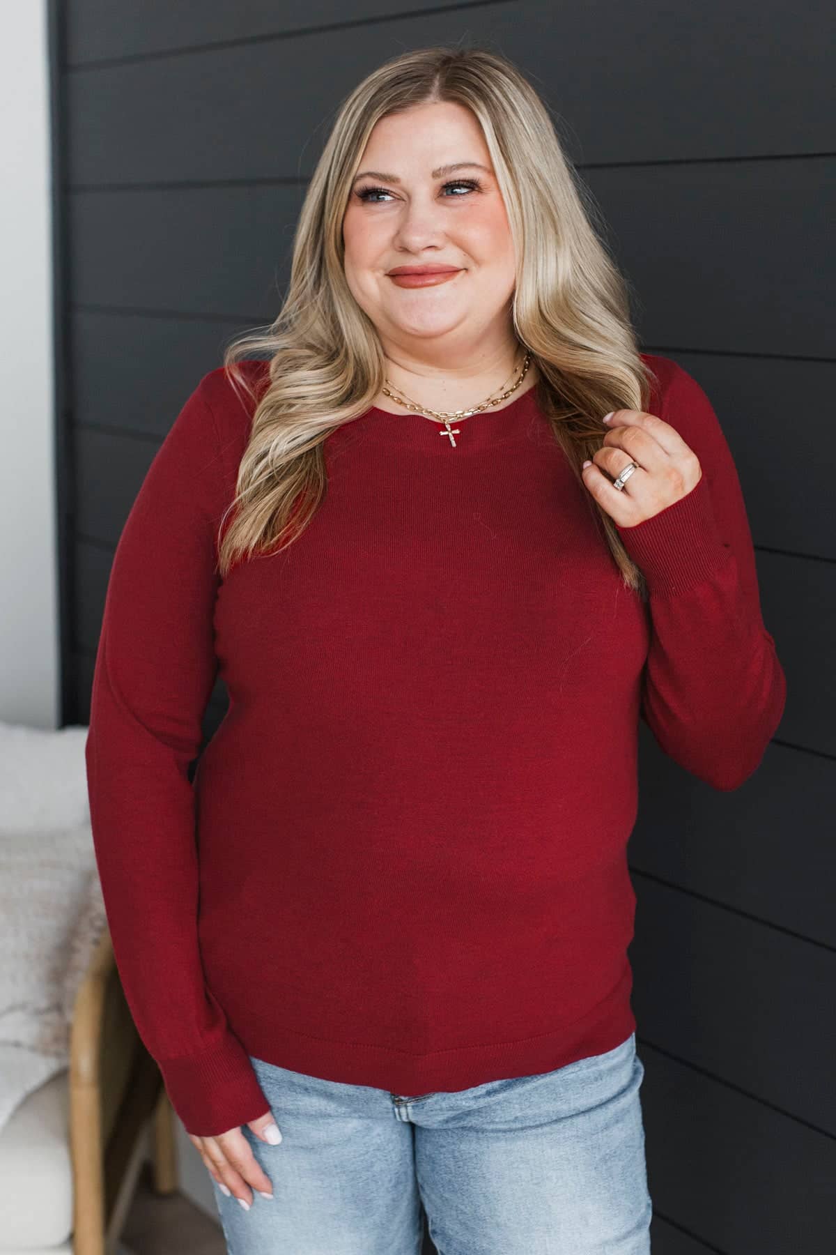 Always Remarkable Boat Neck Sweater- Dark Red - Image 2