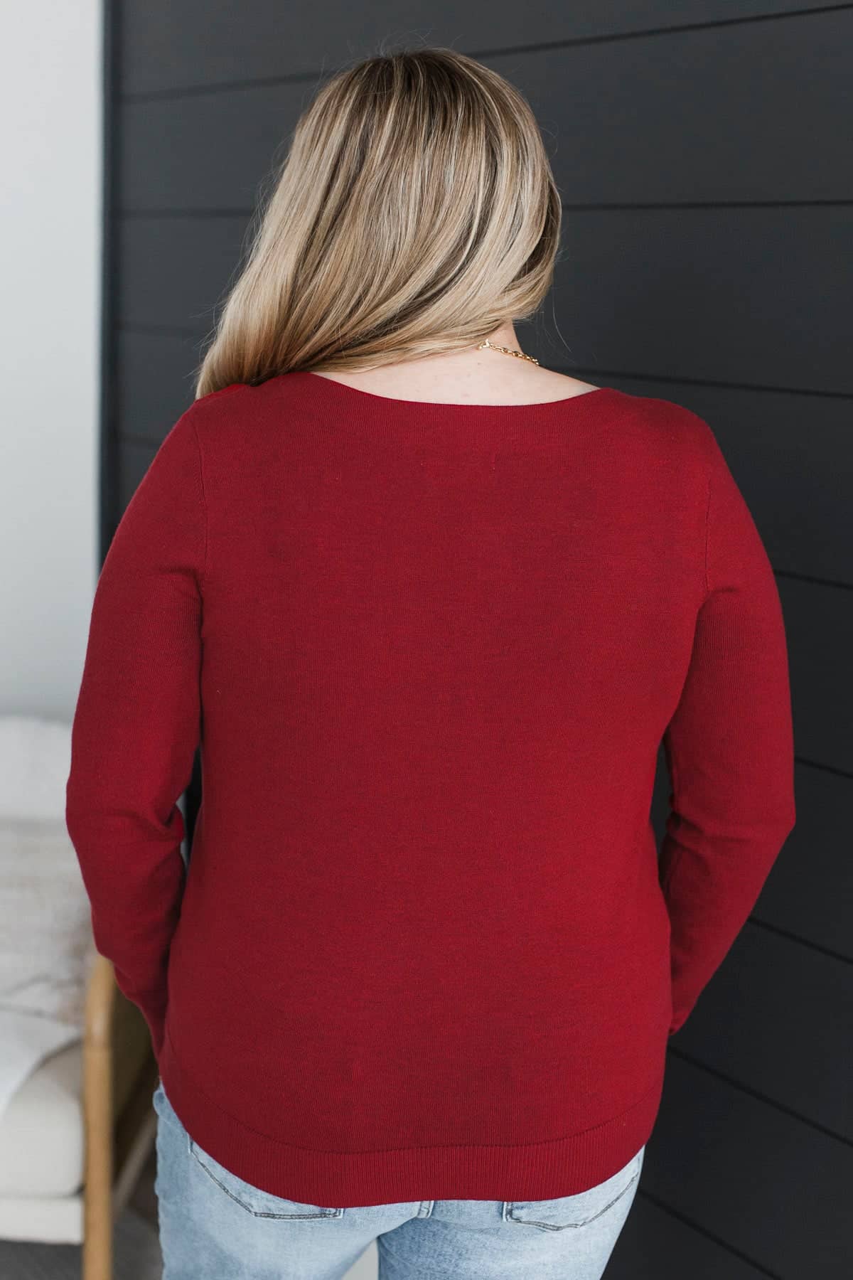 Always Remarkable Boat Neck Sweater- Dark Red - Image 4