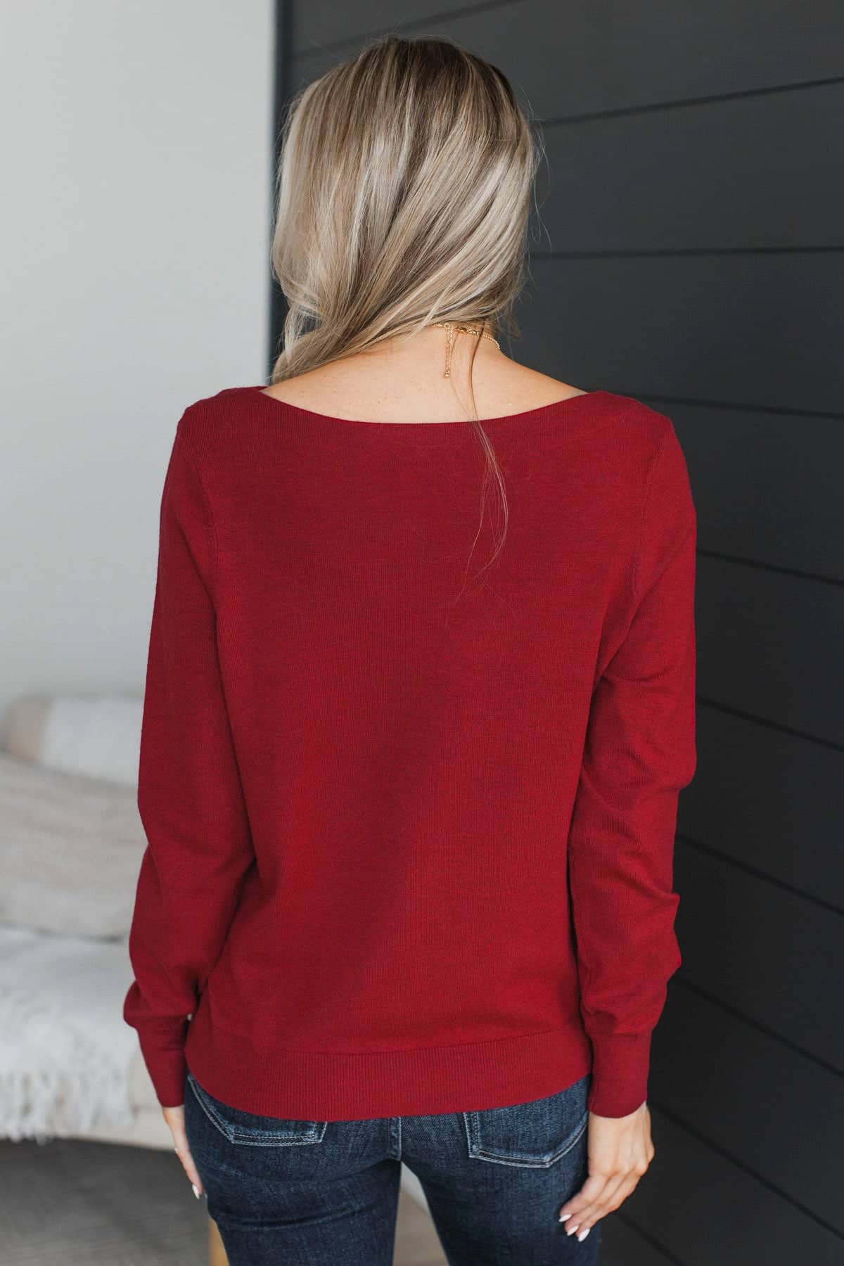 Always Remarkable Boat Neck Sweater- Dark Red - Image 5