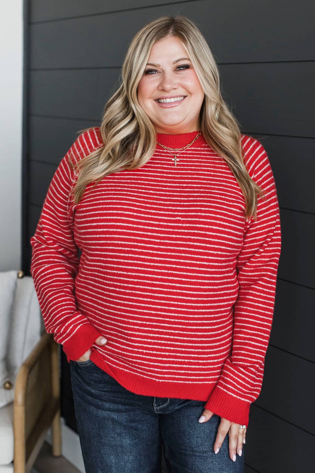 Always Smiling Striped Knit Sweater- Red