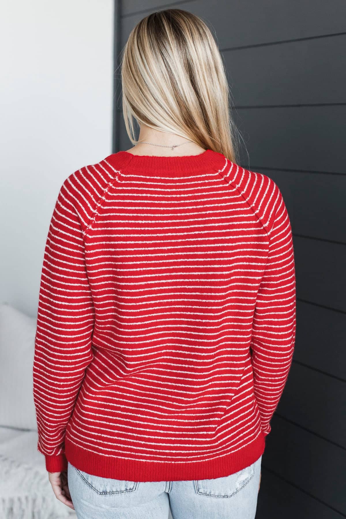 Always Smiling Striped Knit Sweater- Red - Image 8