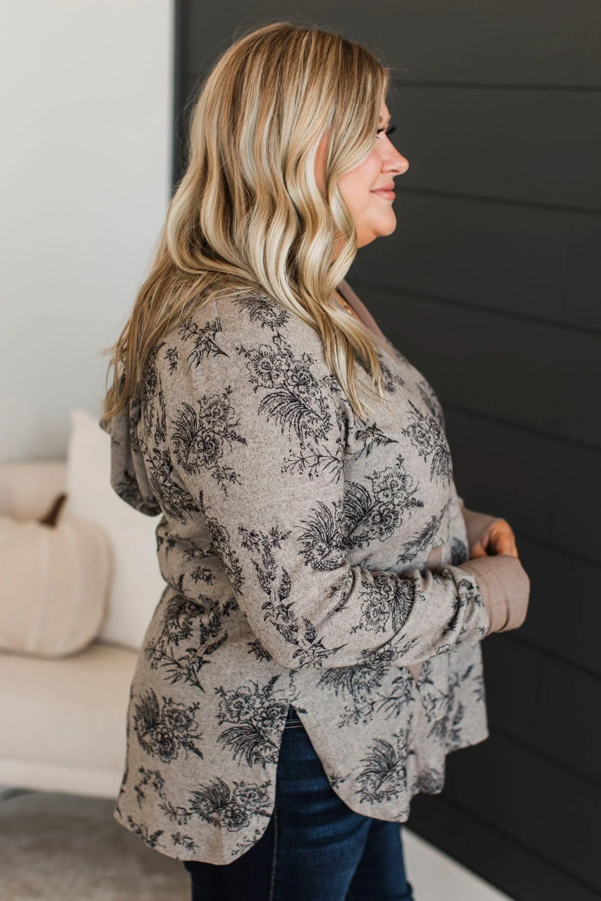 Always So Positive Floral Hooded Top- Taupe - Image 5