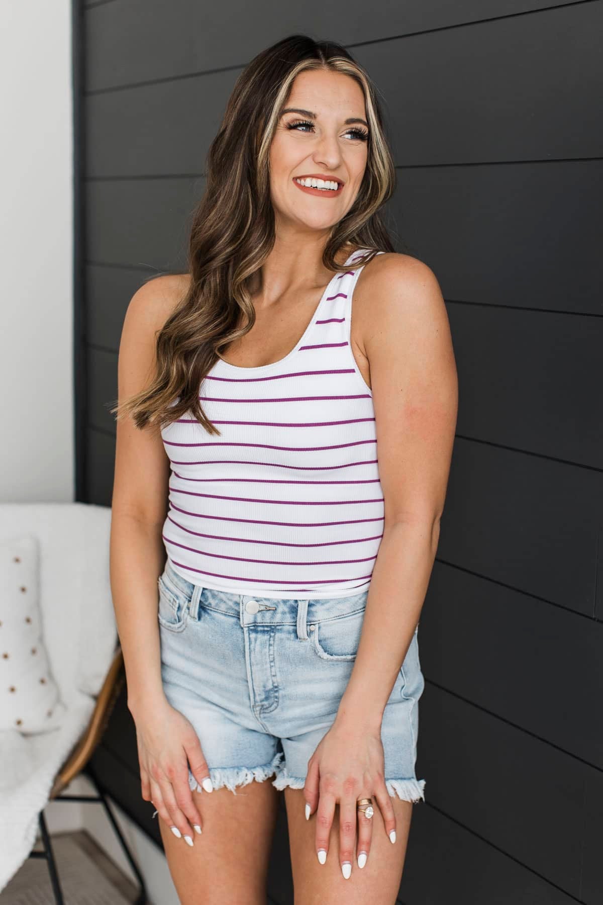 Always The Answer Striped Tank Top- White & Purple - Image 4