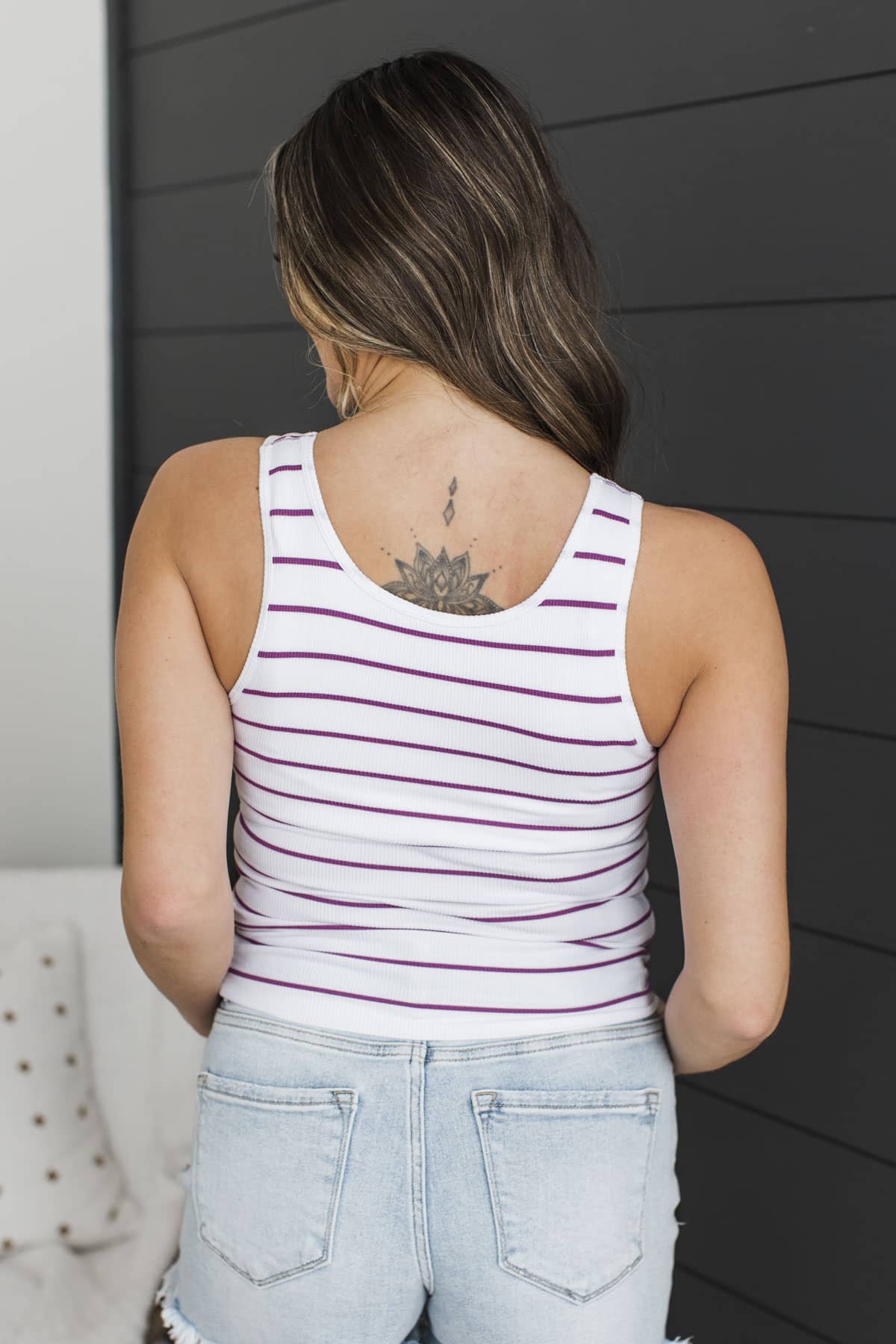 Always The Answer Striped Tank Top- White & Purple - Image 8