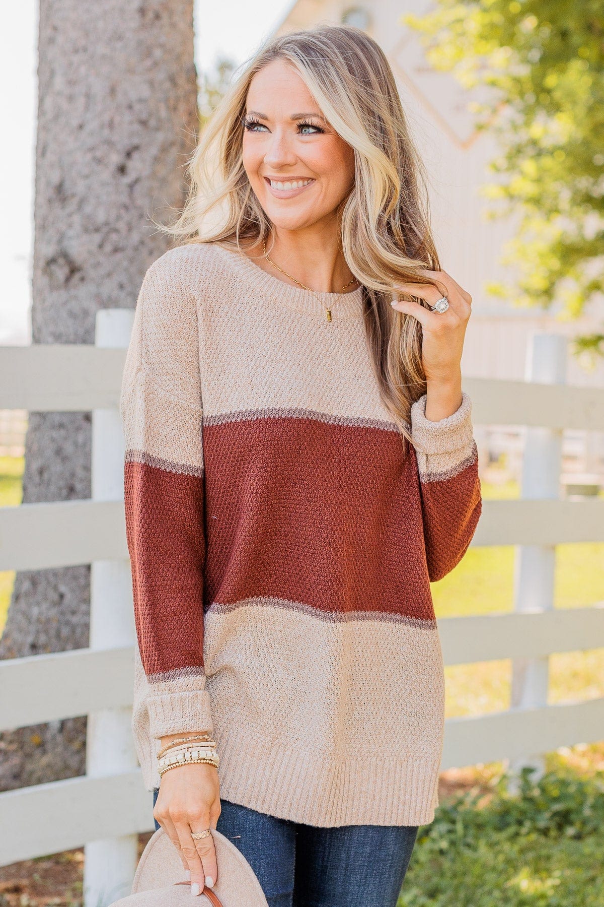 Always There For You Knit Sweater- Copper & Oatmeal - Image 3