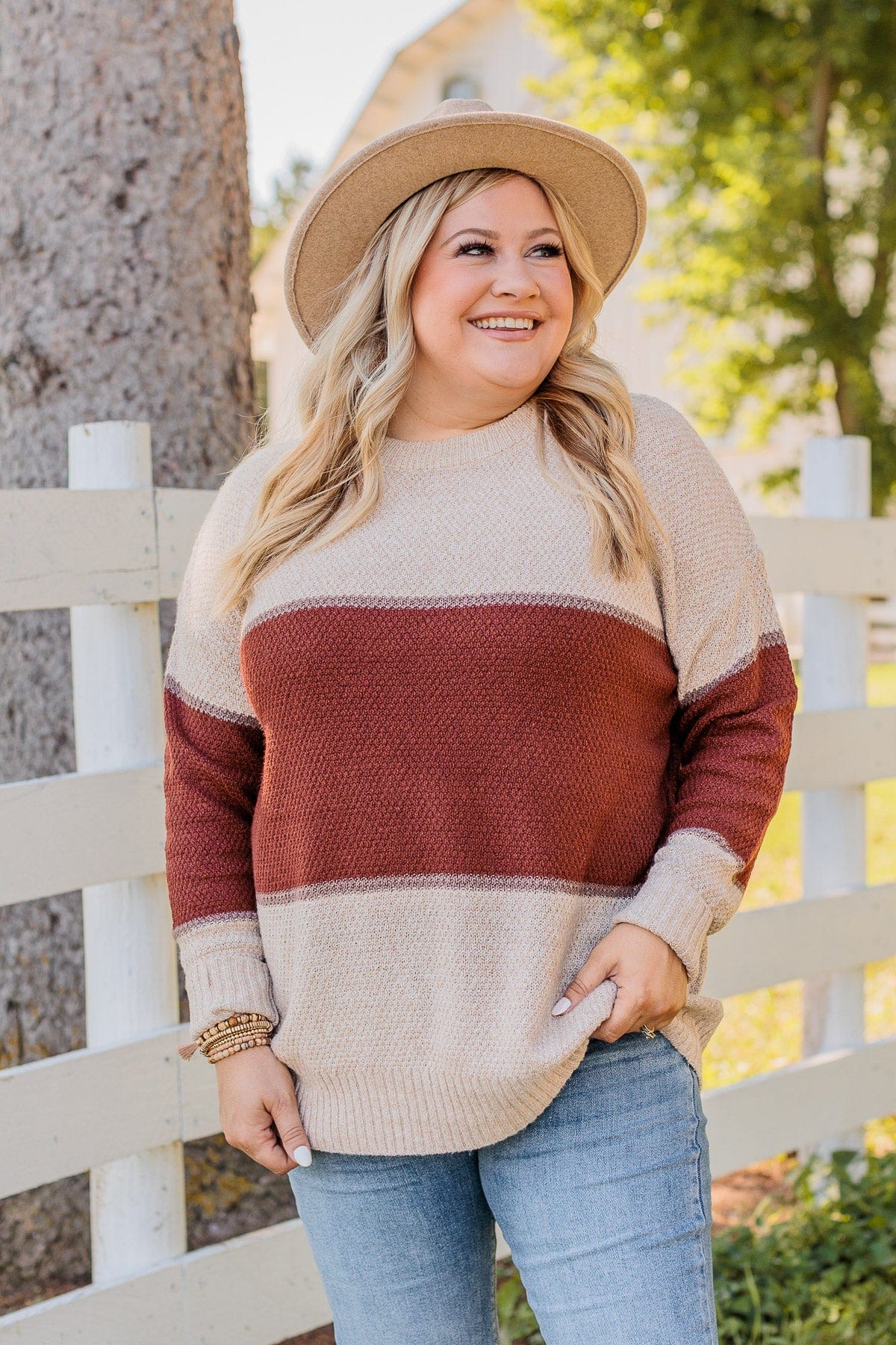 Always There For You Knit Sweater- Copper & Oatmeal - Image 4