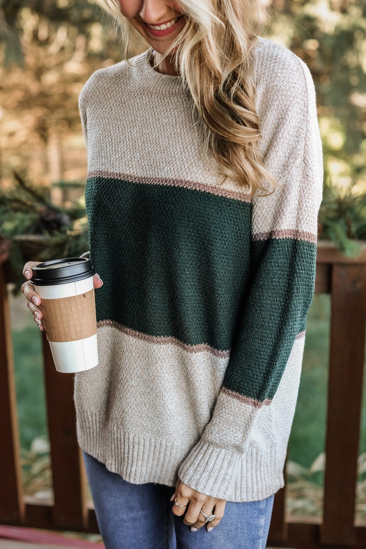 Always There For You Knit Sweater- Oatmeal & Forest Green - Image 5