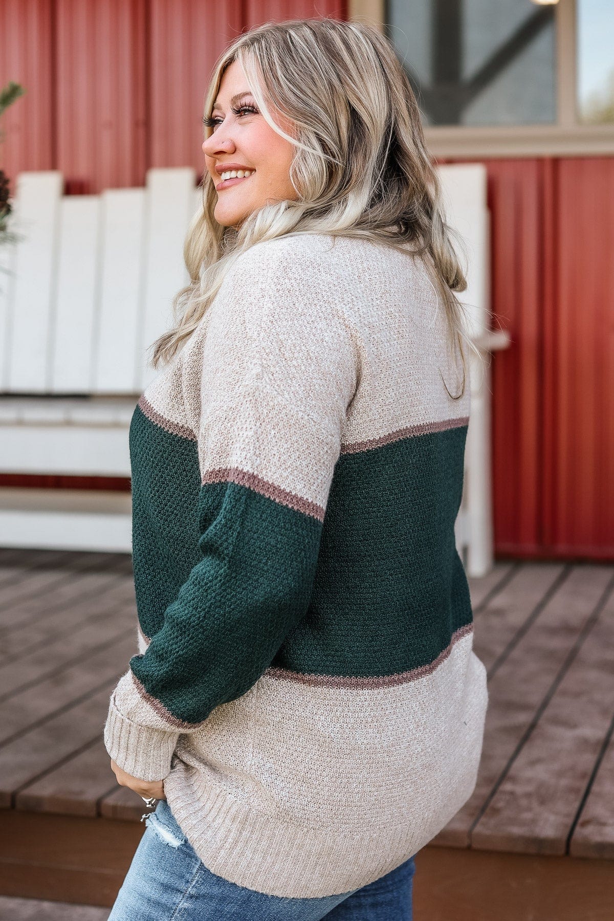 Always There For You Knit Sweater- Oatmeal & Forest Green - Image 6