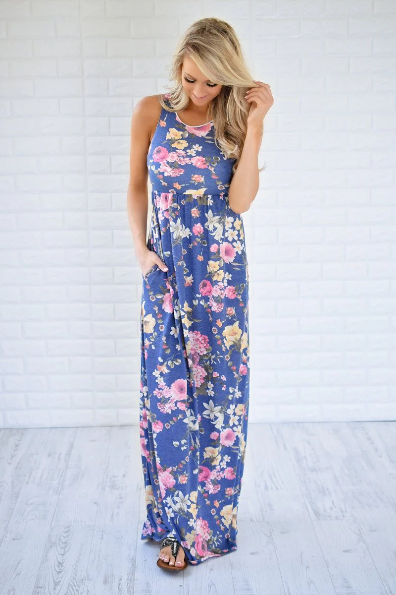 Always Thinking of You Blue Floral Maxi Dress - Image 2