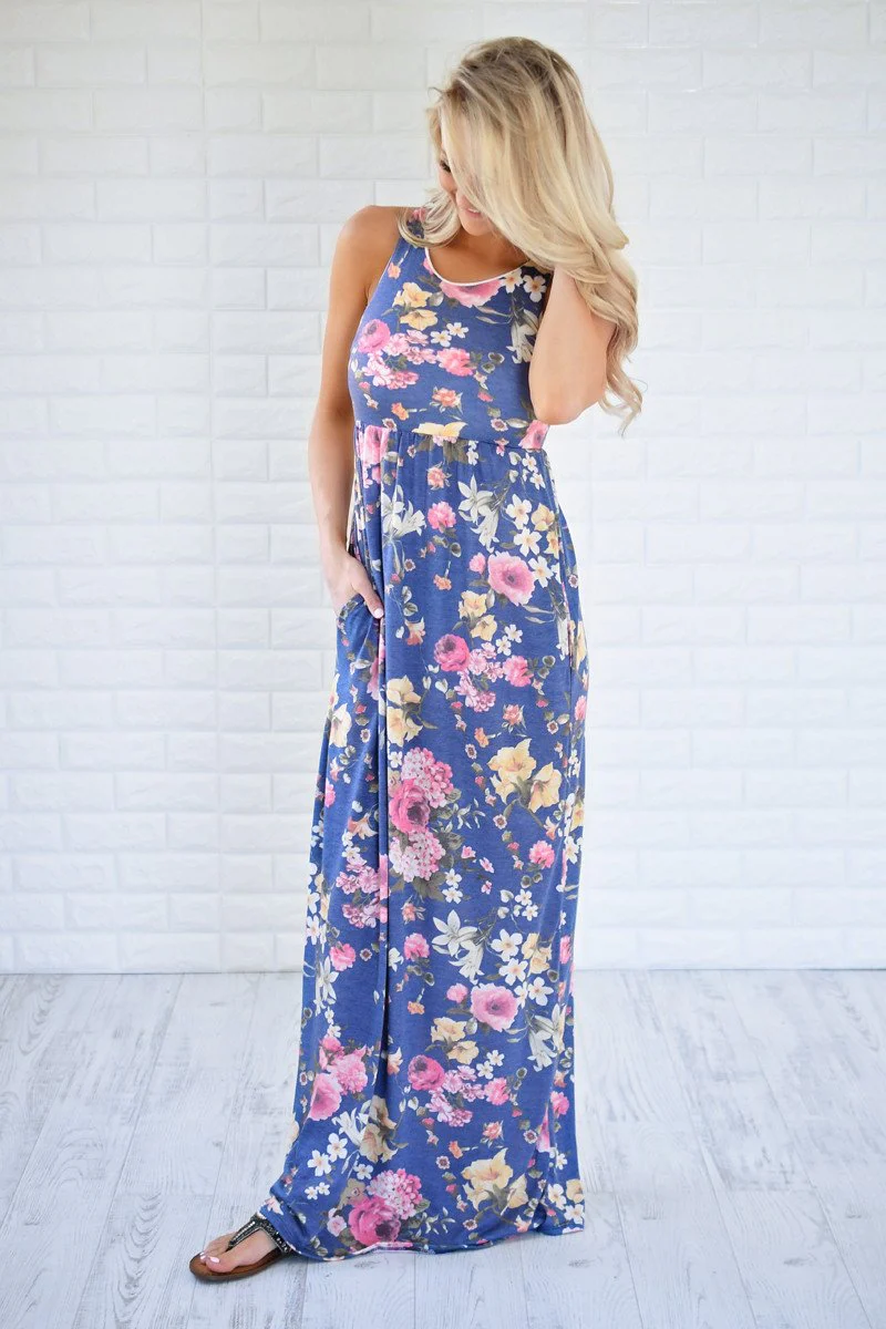 Always Thinking of You Blue Floral Maxi Dress - Image 3