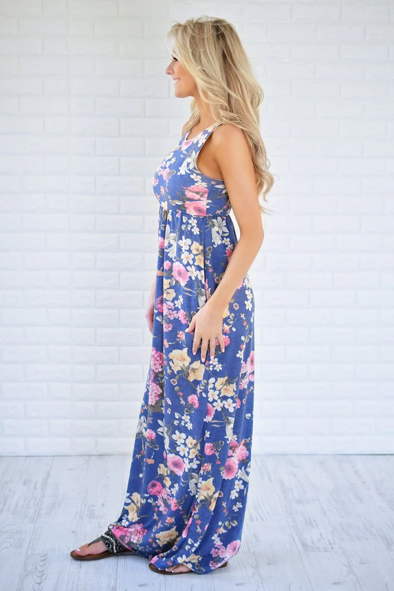 Always Thinking of You Blue Floral Maxi Dress - Image 4