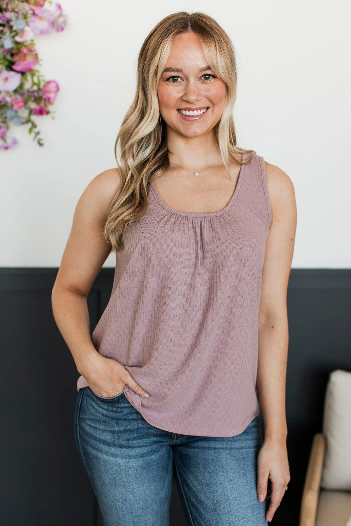 Always Thriving Pointelle Tank Top- Dusty Mauve - Image 2
