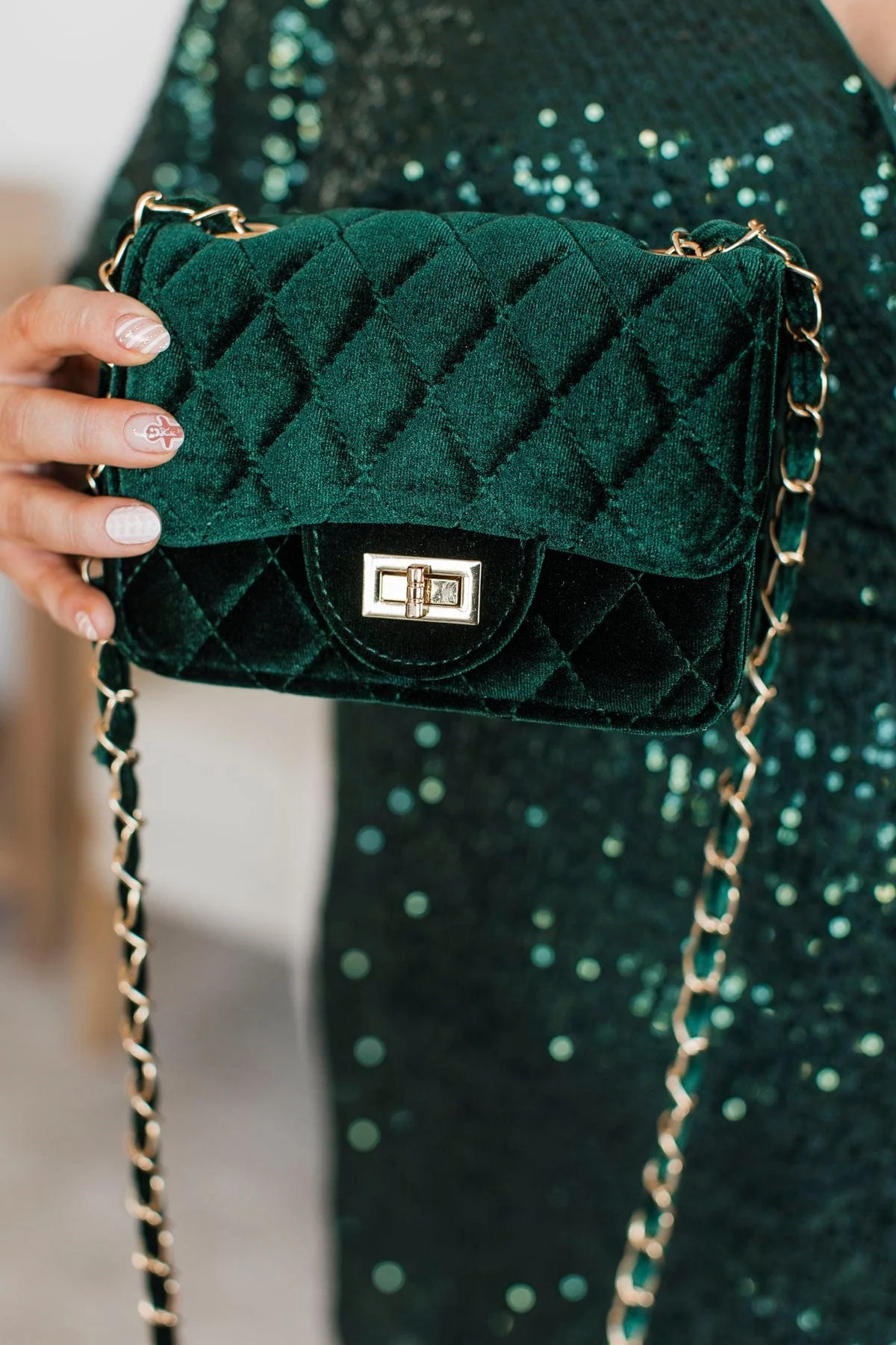 Always Trending Velvet Crossbody Purse- Hunter Green - Image 2