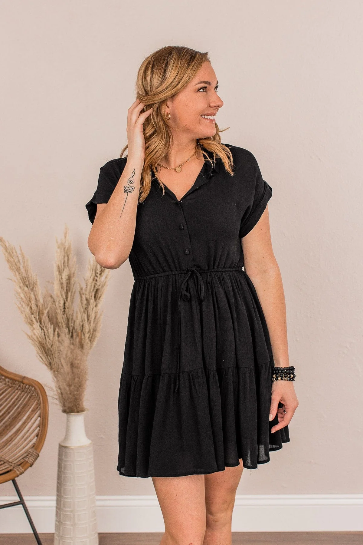 Always Wait For Me Collared Mini Dress- Black - Image 3