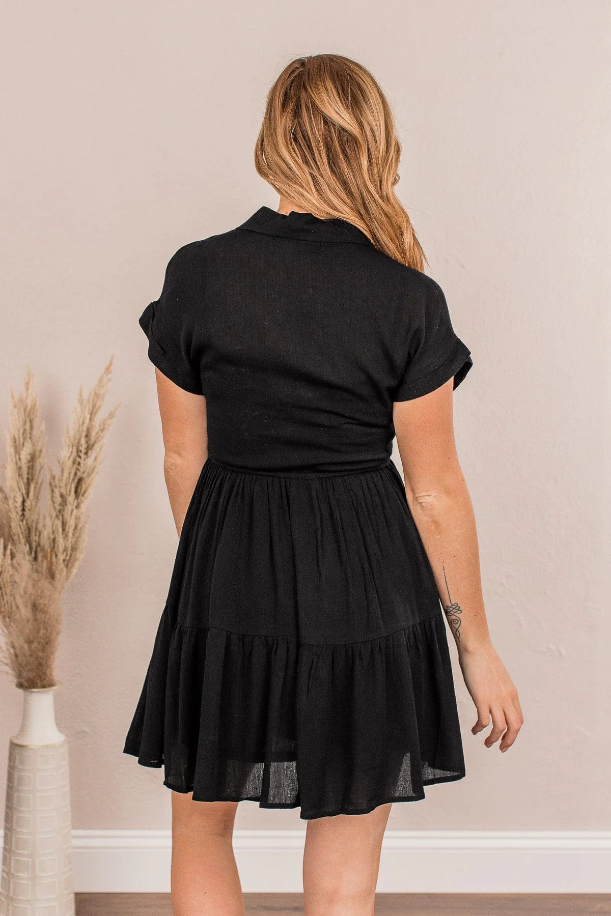 Always Wait For Me Collared Mini Dress- Black - Image 5