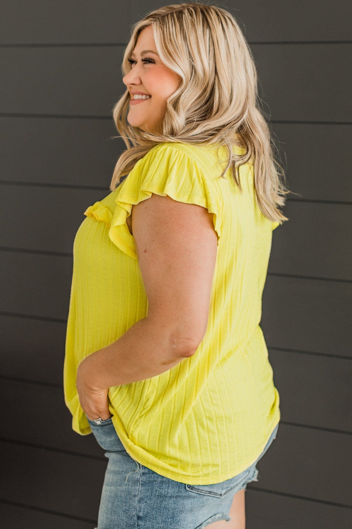 Amaze Me Knit Ruffle Top- Bright Yellow - Image 5