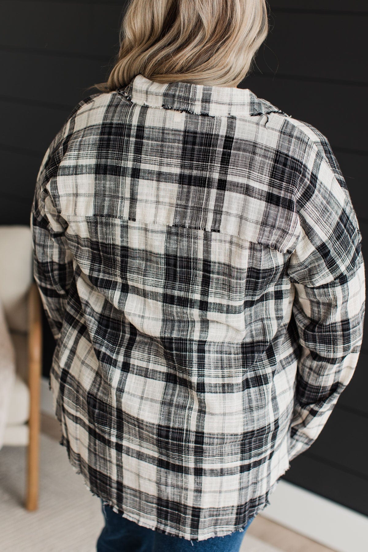 Amazed By Autumn Frayed Plaid Top- Black & Ivory - Image 7