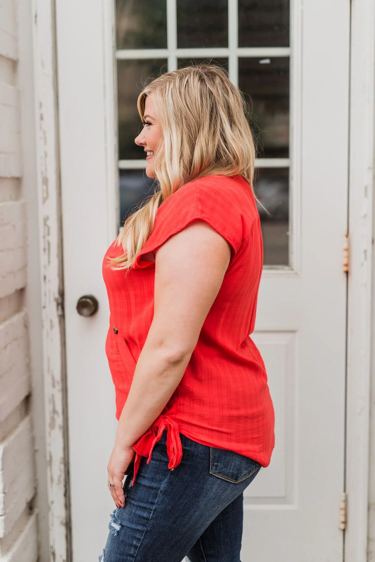 Amazed By You Button & Tie Top- Scarlet Red - Image 13