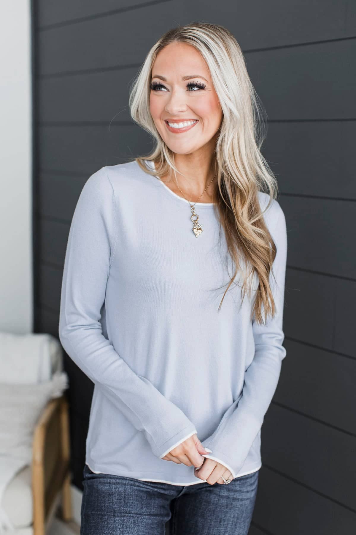 Amazing Confidence Contrast Knit Sweater- Powder Blue - Image 3